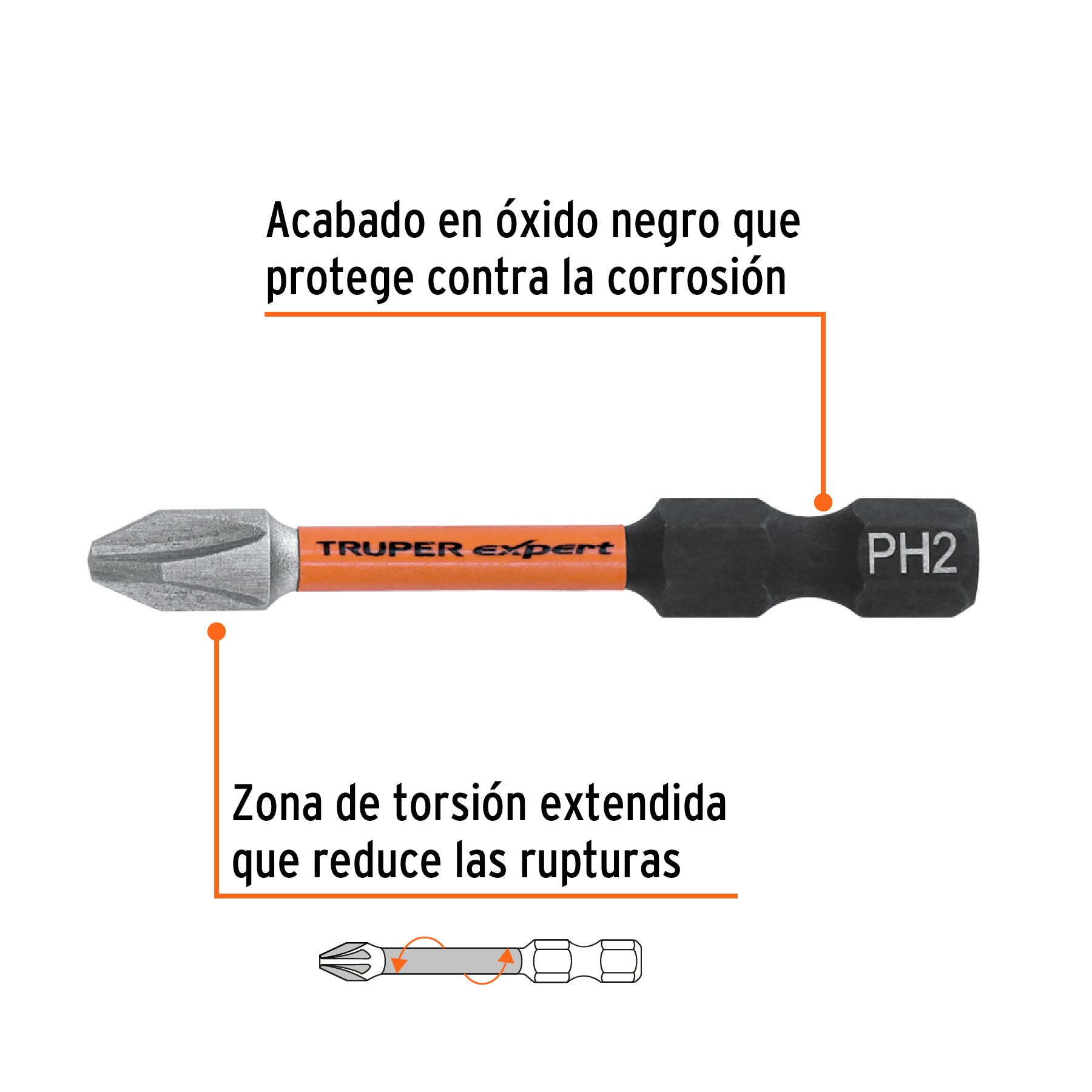 Estuche con 50 puntas de cruz PH2 de impacto largo 2"