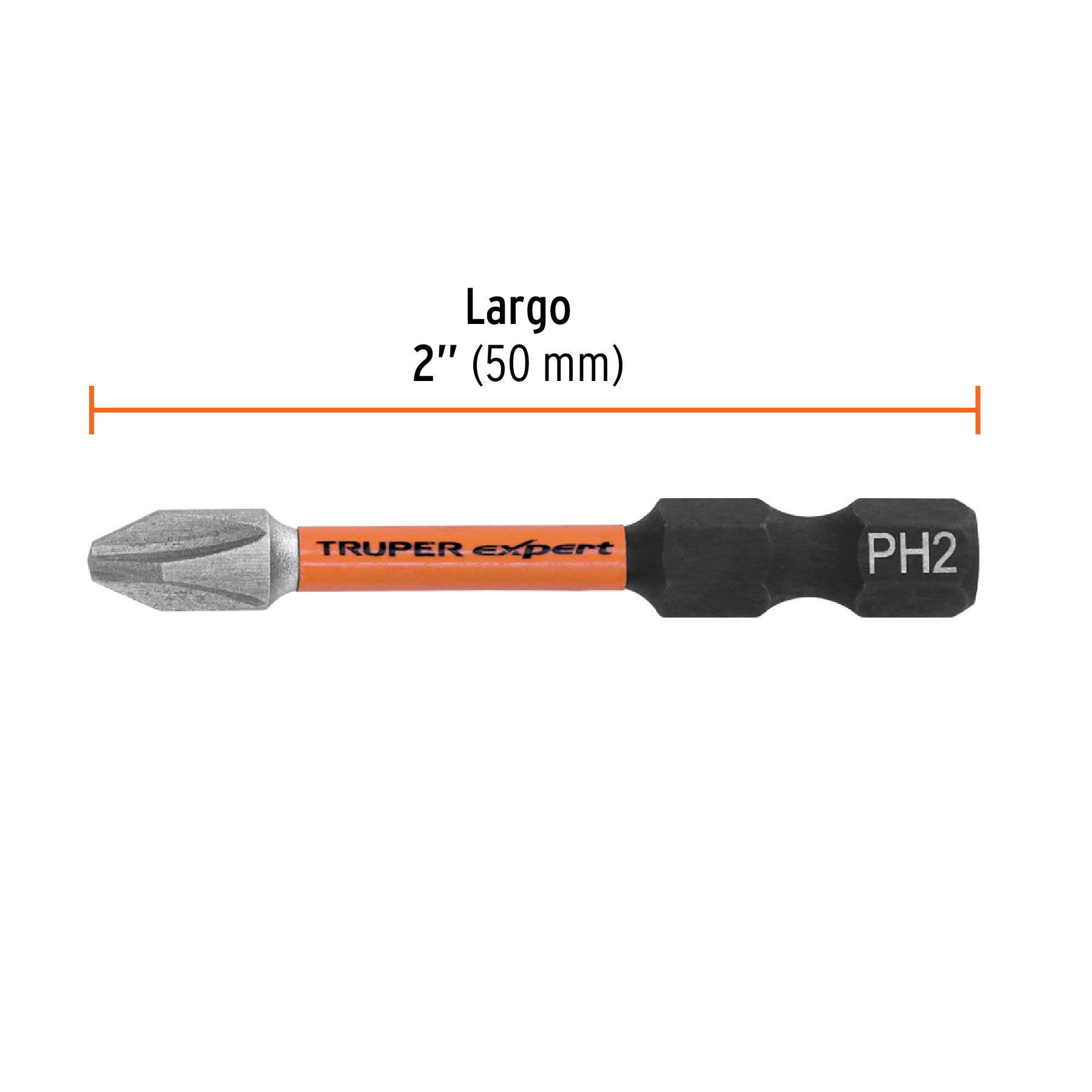 Estuche con 50 puntas de cruz PH2 de impacto largo 2"