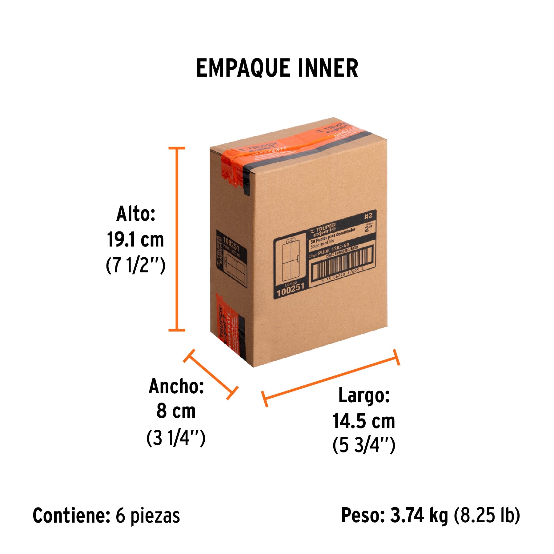 Estuche con 50 puntas de cruz PH2 largo 2", TRUPER EXPERT - Empaque