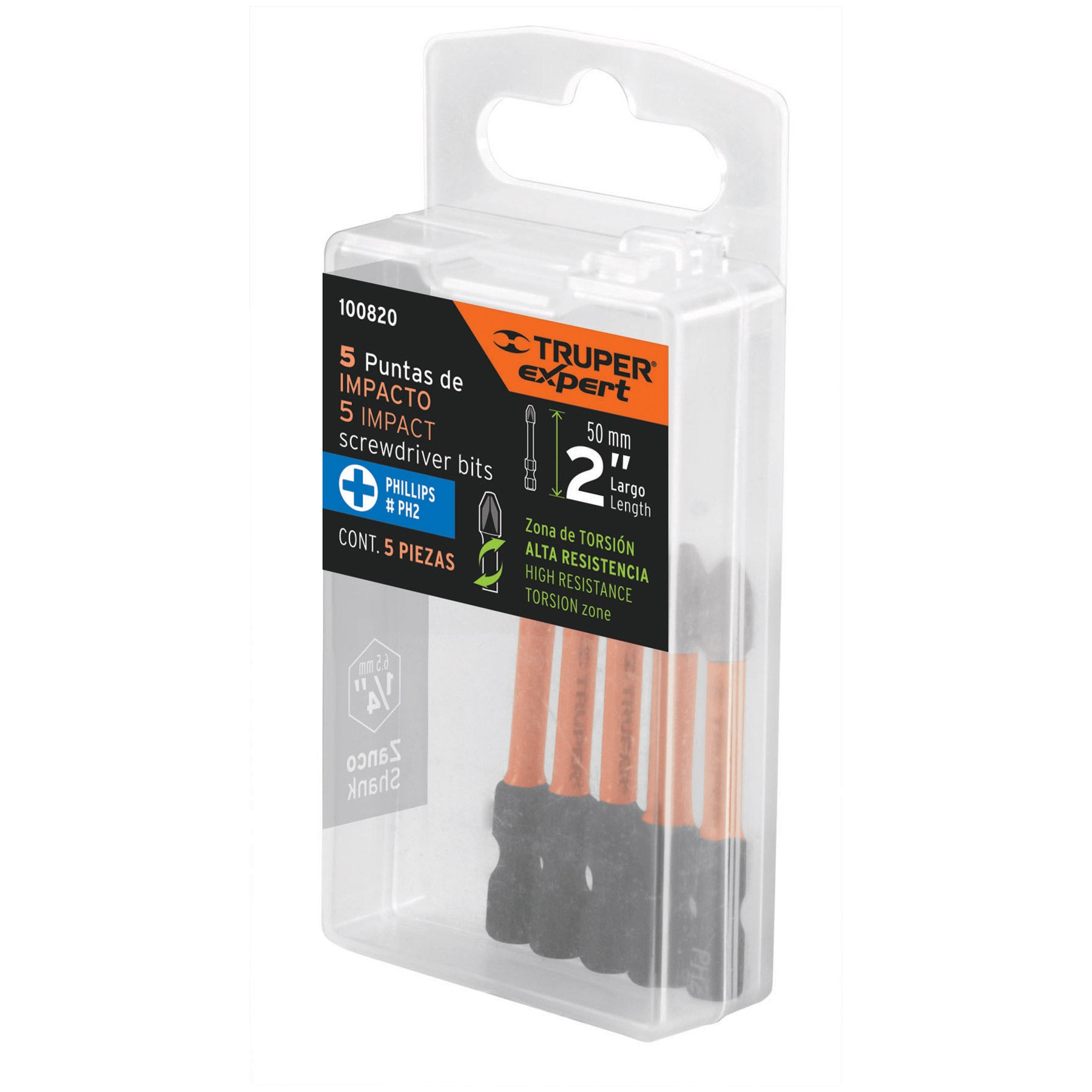 Estuche con 5 puntas de cruz PH2 de impacto largo 2", EXPERT