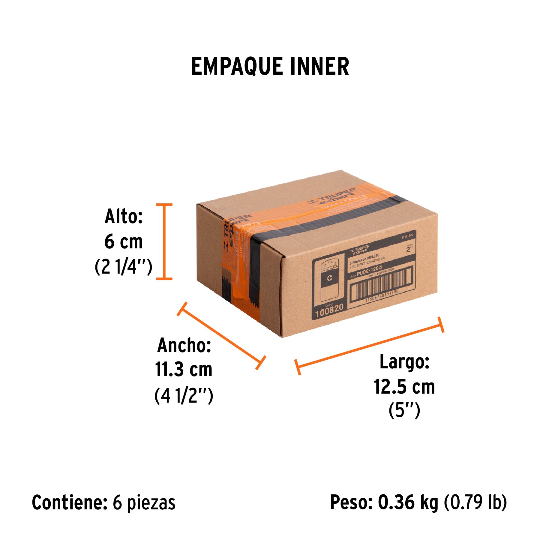 Estuche con 5 puntas de cruz PH2 de impacto largo 2", EXPERT - Empaque