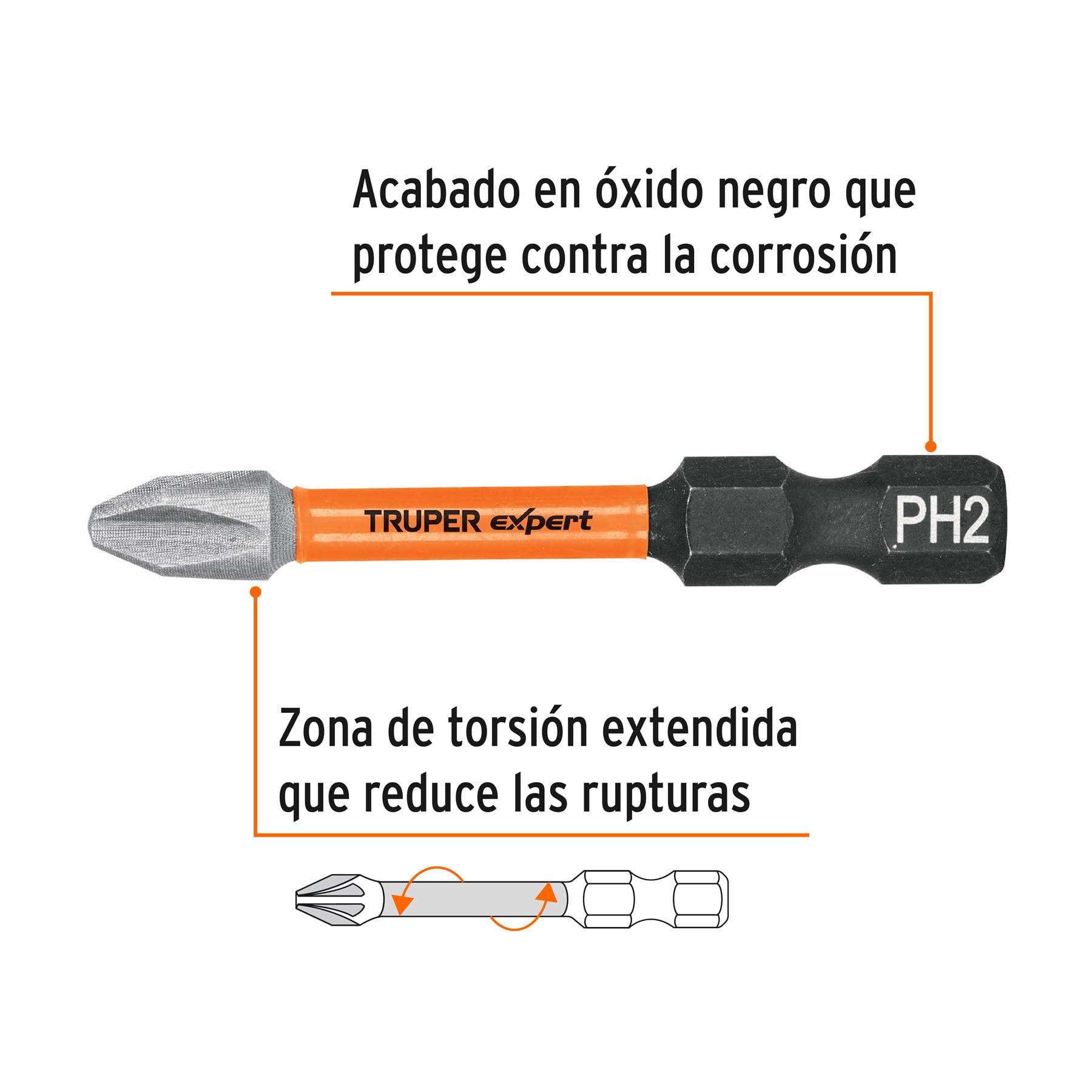 Estuche con 5 puntas de cruz PH2 de impacto largo 2", EXPERT