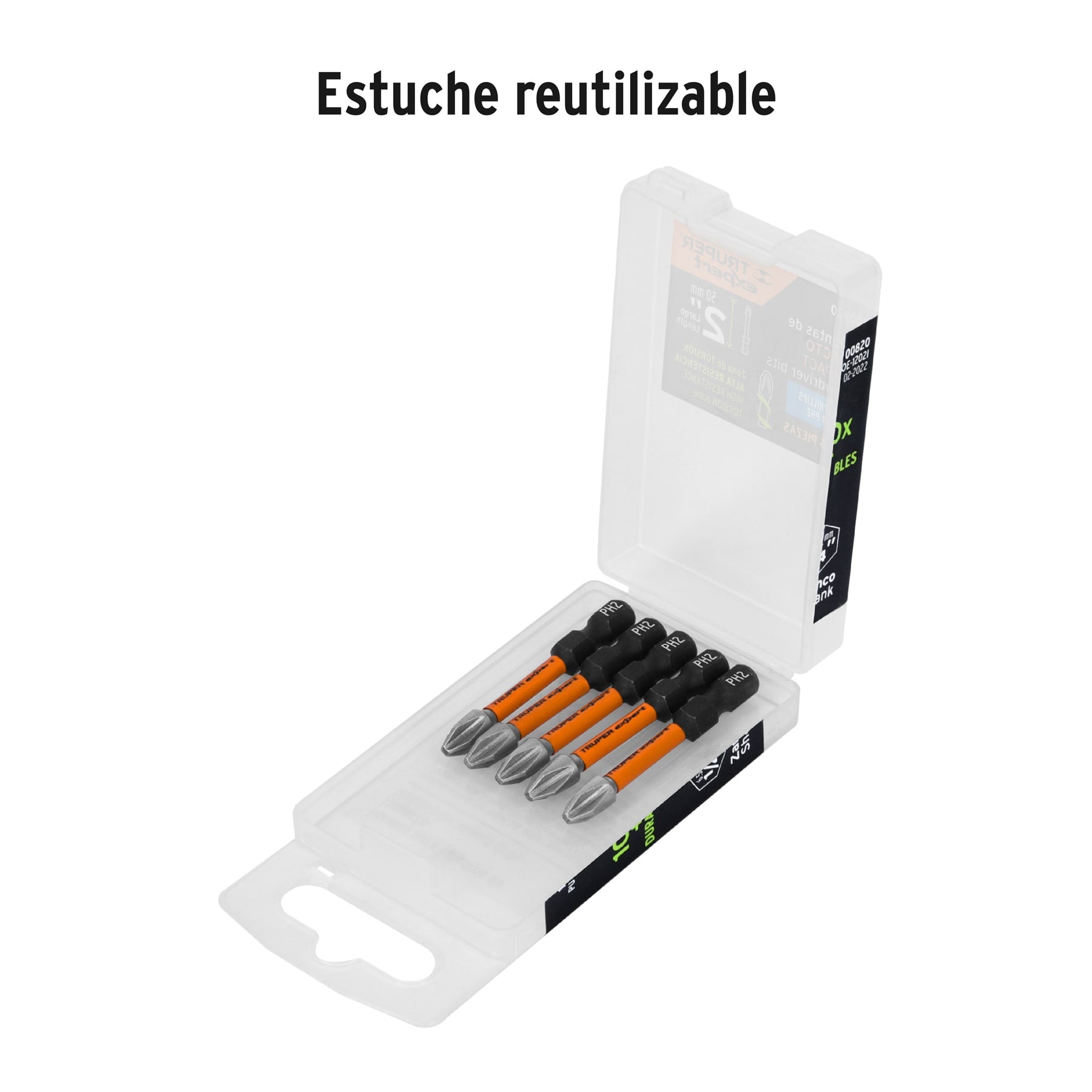 Estuche con 5 puntas de cruz PH2 de impacto largo 2", EXPERT