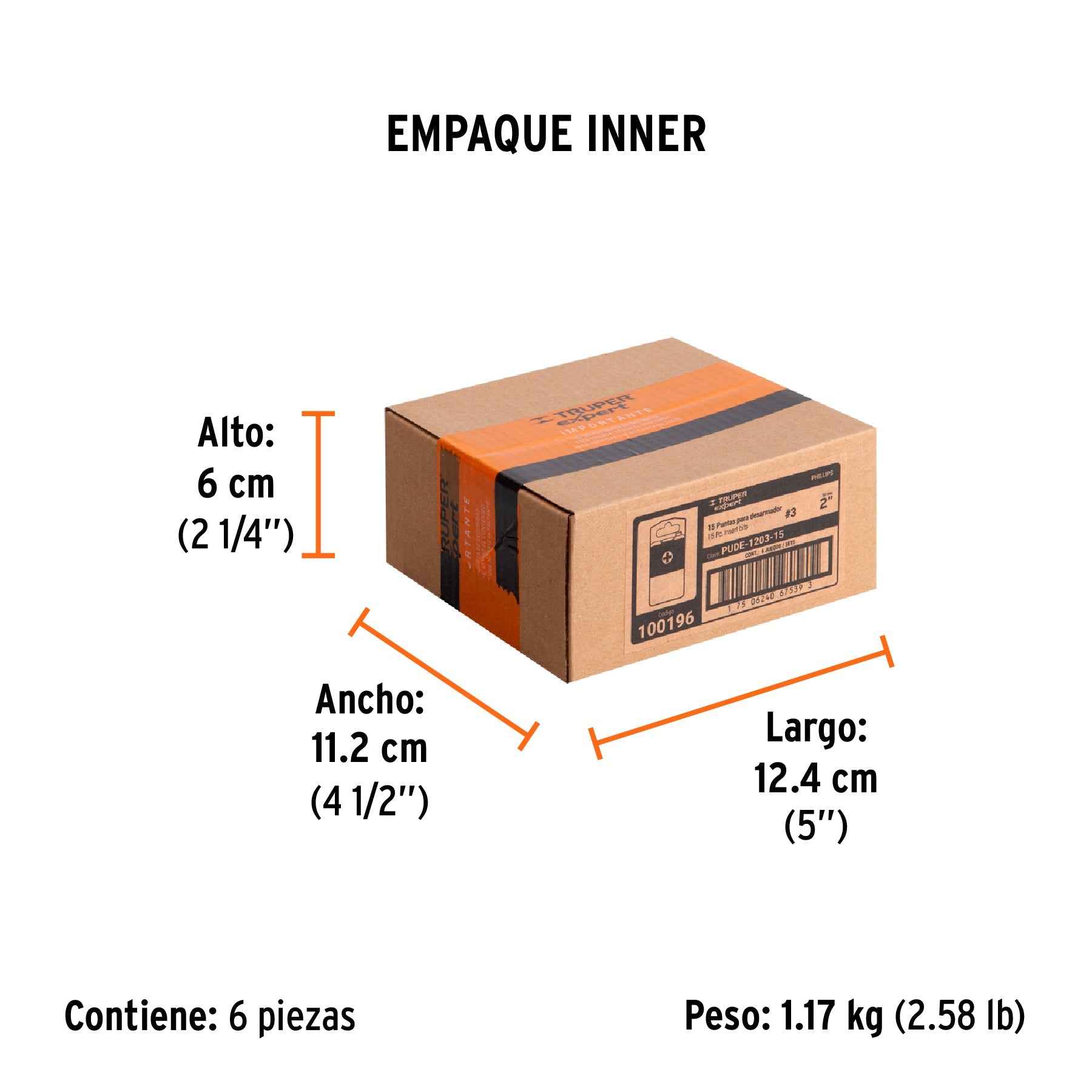Estuche con 15 puntas de cruz PH3 largo 2", TRUPER EXPERT - Empaque
