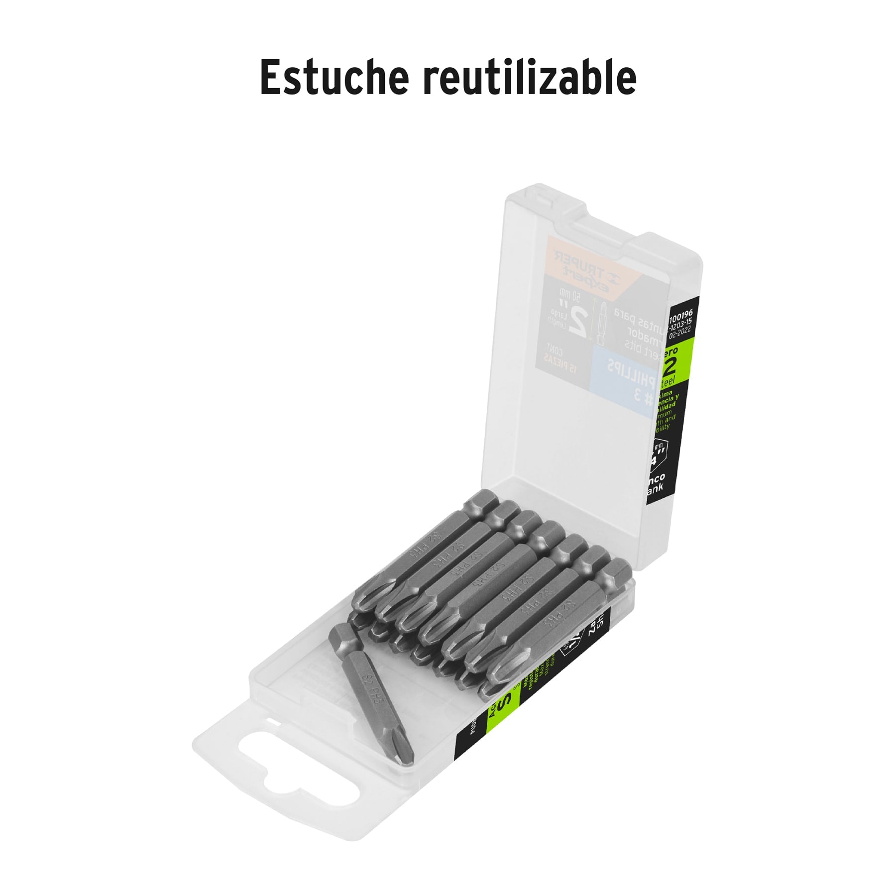Estuche con 15 puntas de cruz PH3 largo 2", TRUPER EXPERT