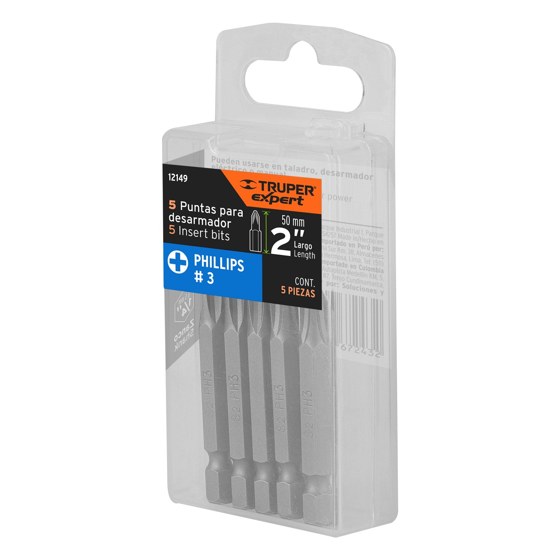 Estuche con 5 puntas de cruz PH3 largo 2", TRUPER EXPERT
