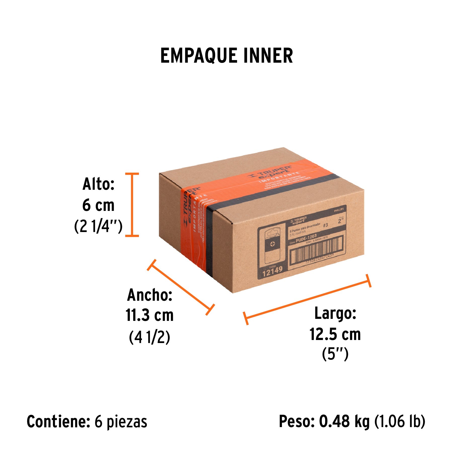 Estuche con 5 puntas de cruz PH3 largo 2", TRUPER EXPERT - Empaque