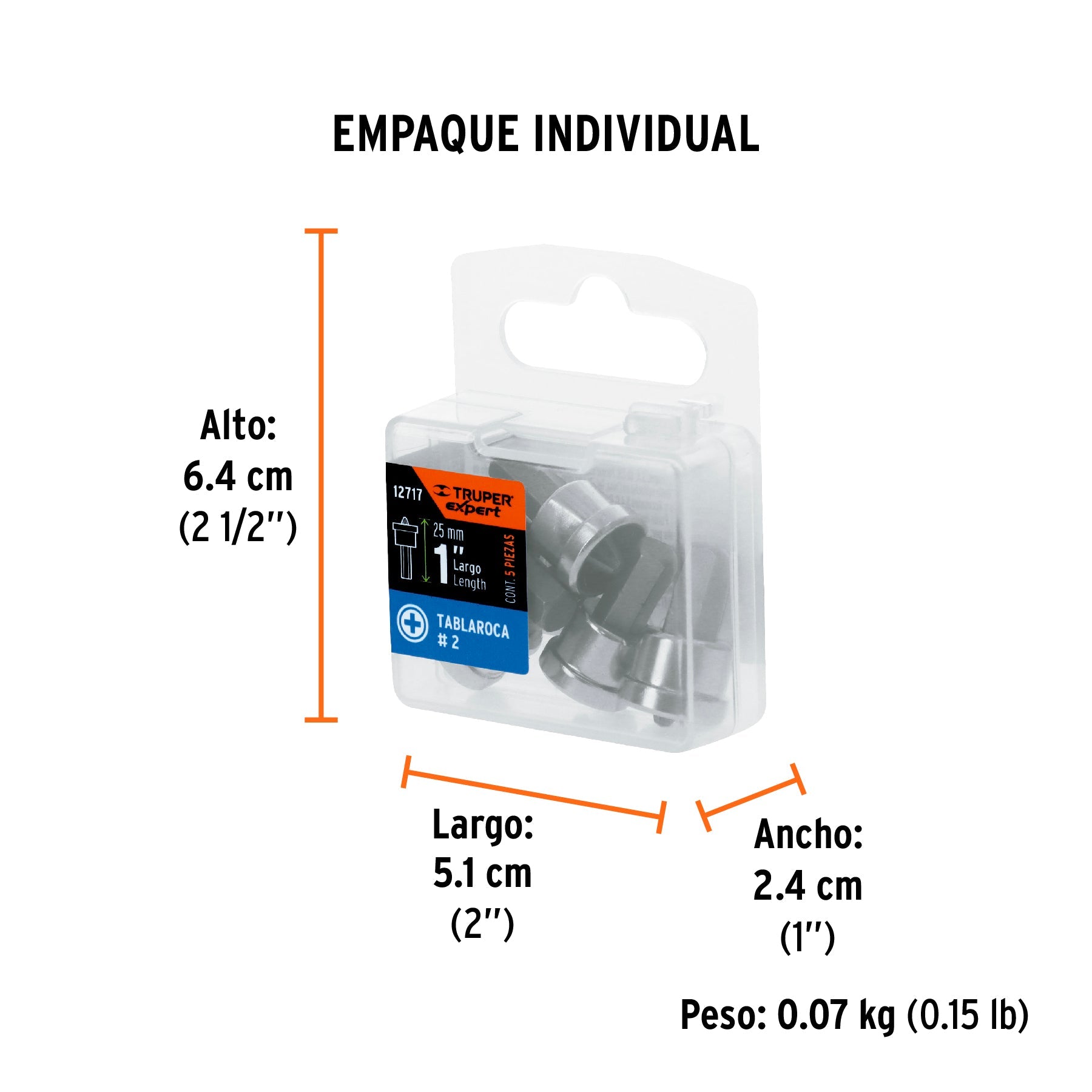 Estuche con 5 puntas cruz PH2 muro de yeso largo 1", EXPERT - Empaque