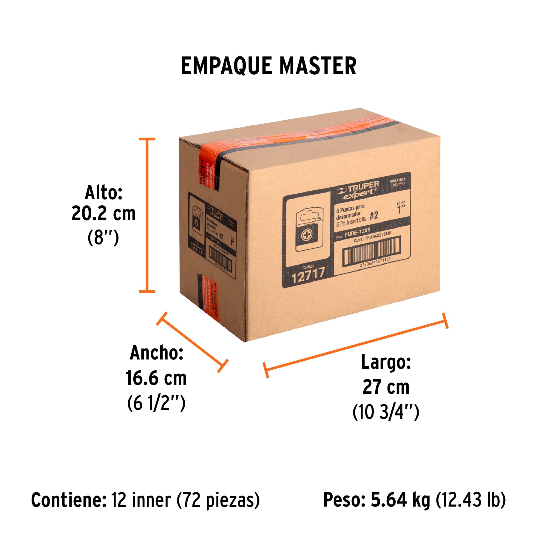 Estuche con 5 puntas cruz PH2 muro de yeso largo 1", EXPERT - Empaque