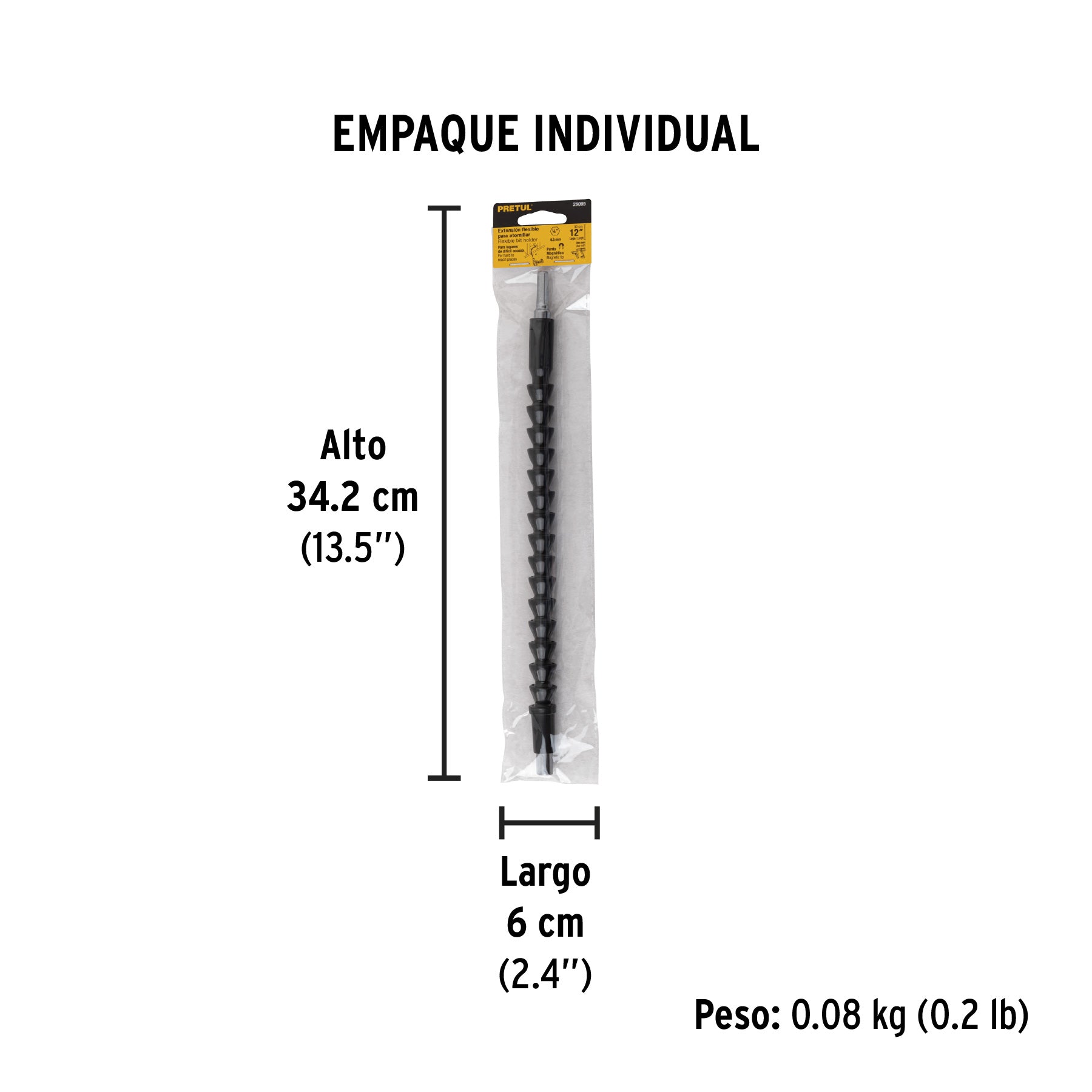 Extensión 12" flexible, para atornillar, PRETUL - Empaque