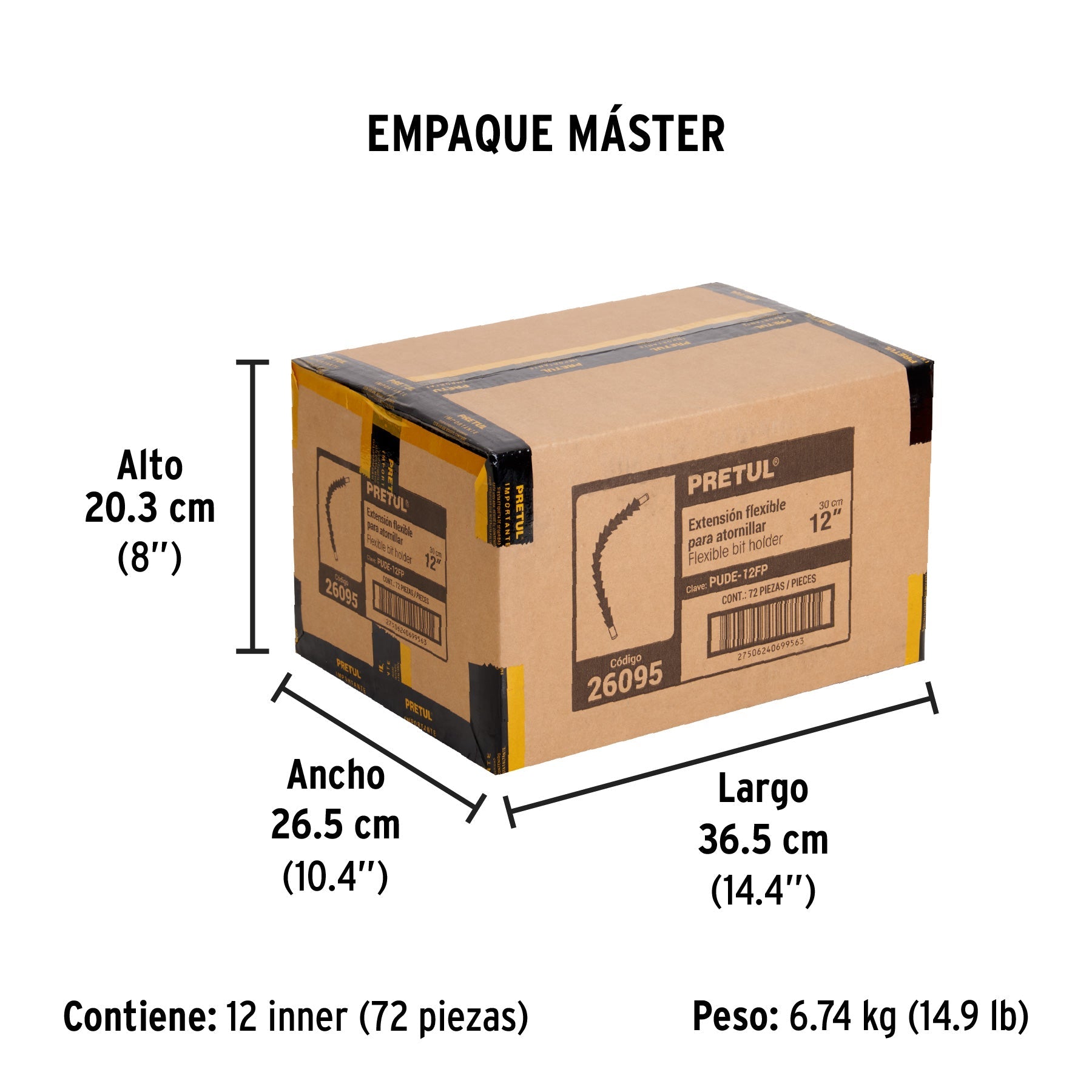 Extensión 12" flexible, para atornillar, PRETUL - Empaque