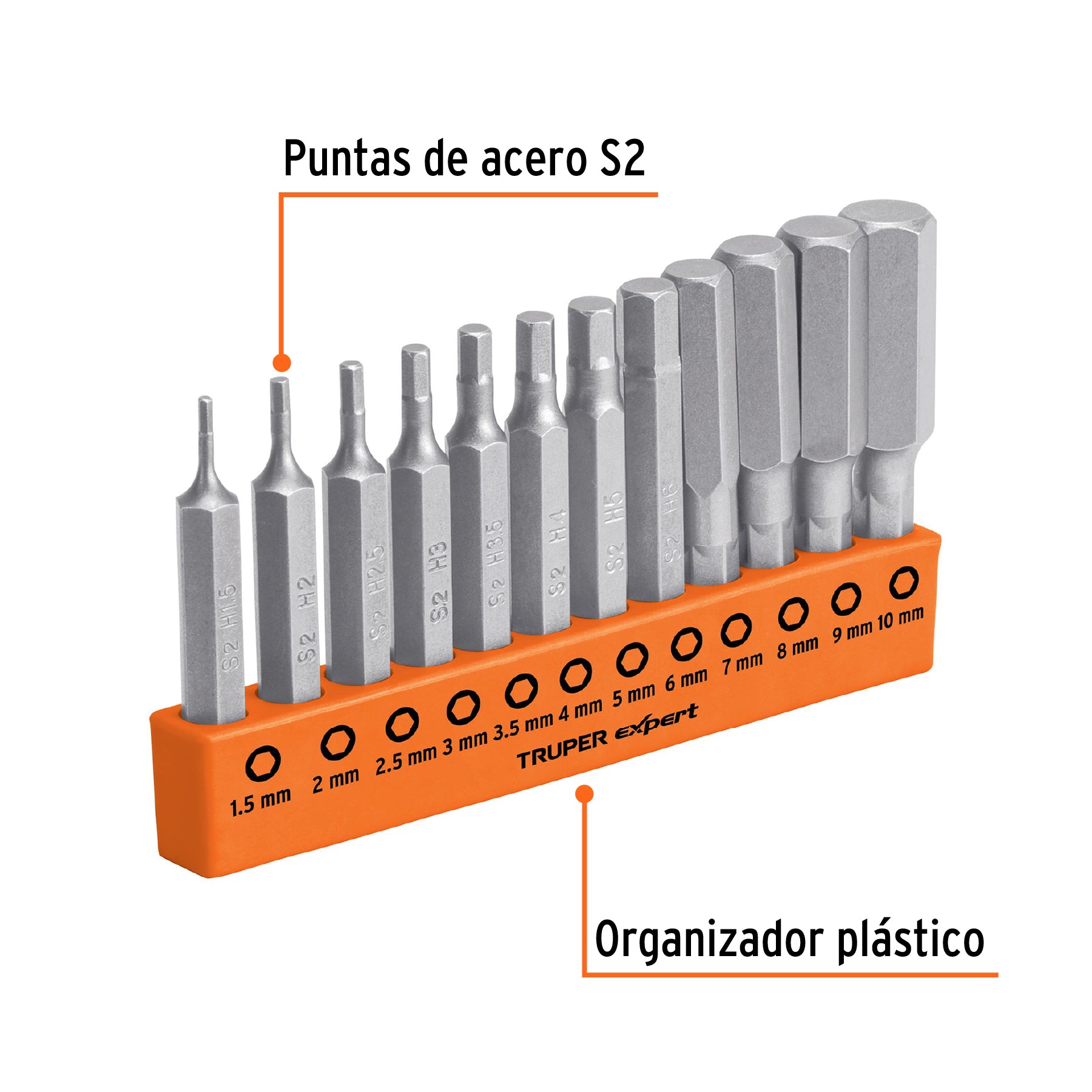 Juego de 12 puntas hexagonales mm largo 2", EXPERT