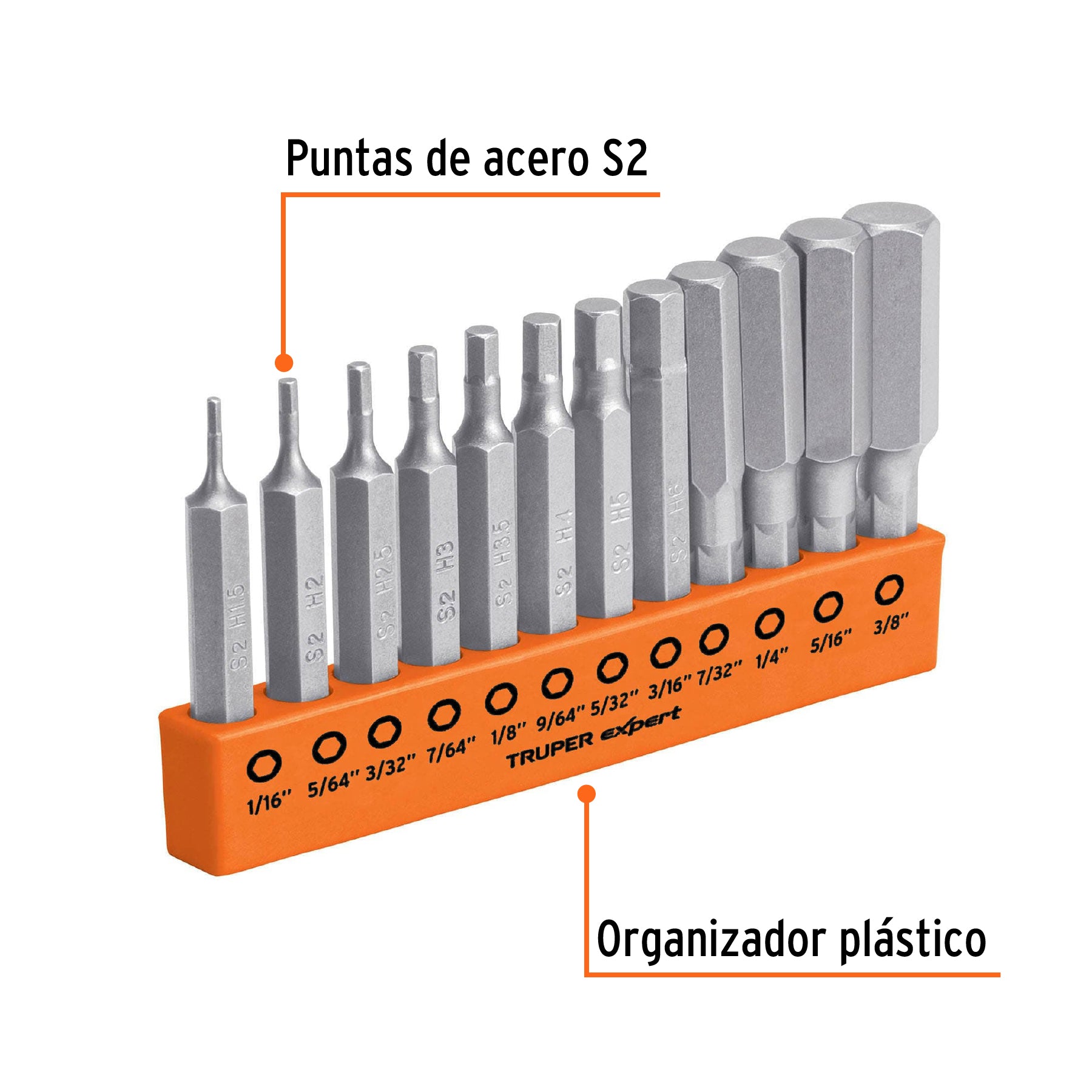 Juego de 12 puntas hexagonales std largo 2", EXPERT