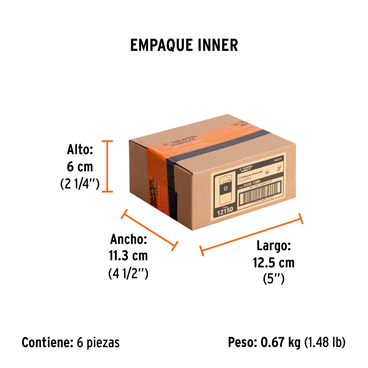 Estuche con 5 puntas de cruz PH0 largo 3", TRUPER EXPERT - Empaque