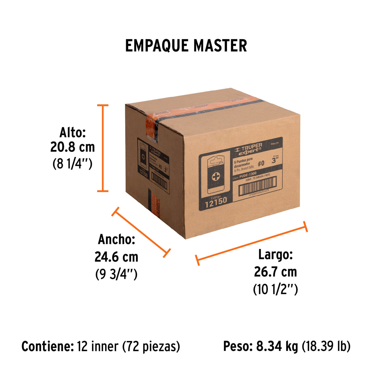 Estuche con 5 puntas de cruz PH0 largo 3", TRUPER EXPERT - Empaque