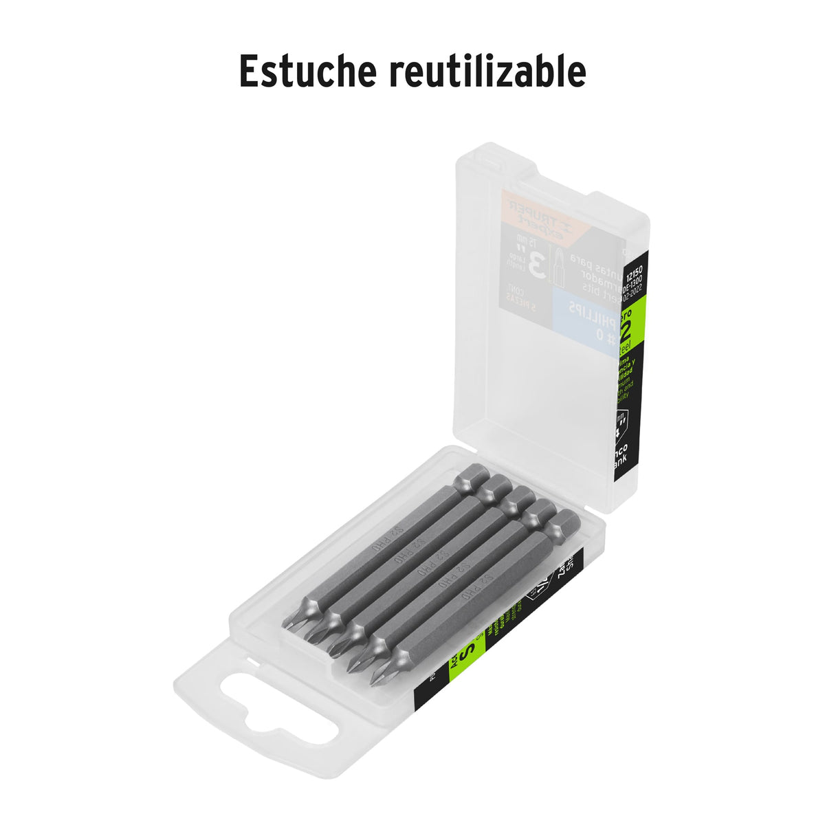 Estuche con 5 puntas de cruz PH0 largo 3", TRUPER EXPERT