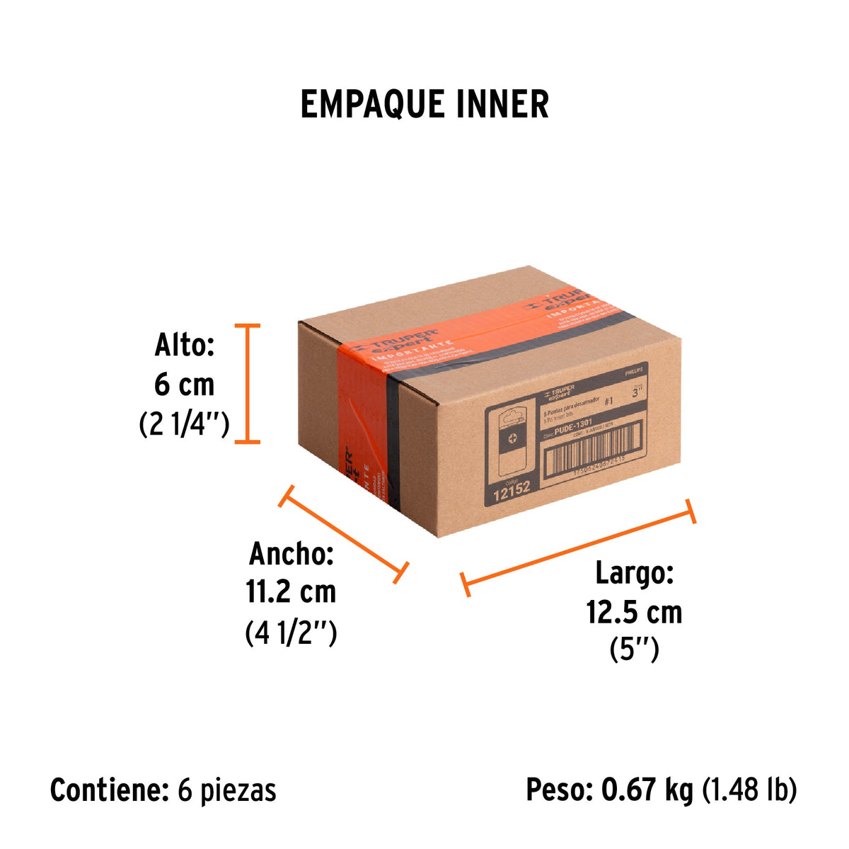 Estuche con 5 puntas de cruz PH1 largo 3", TRUPER EXPERT - Empaque