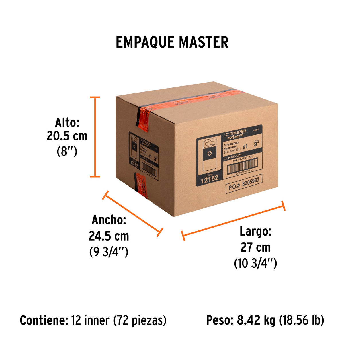 Estuche con 5 puntas de cruz PH1 largo 3", TRUPER EXPERT - Empaque