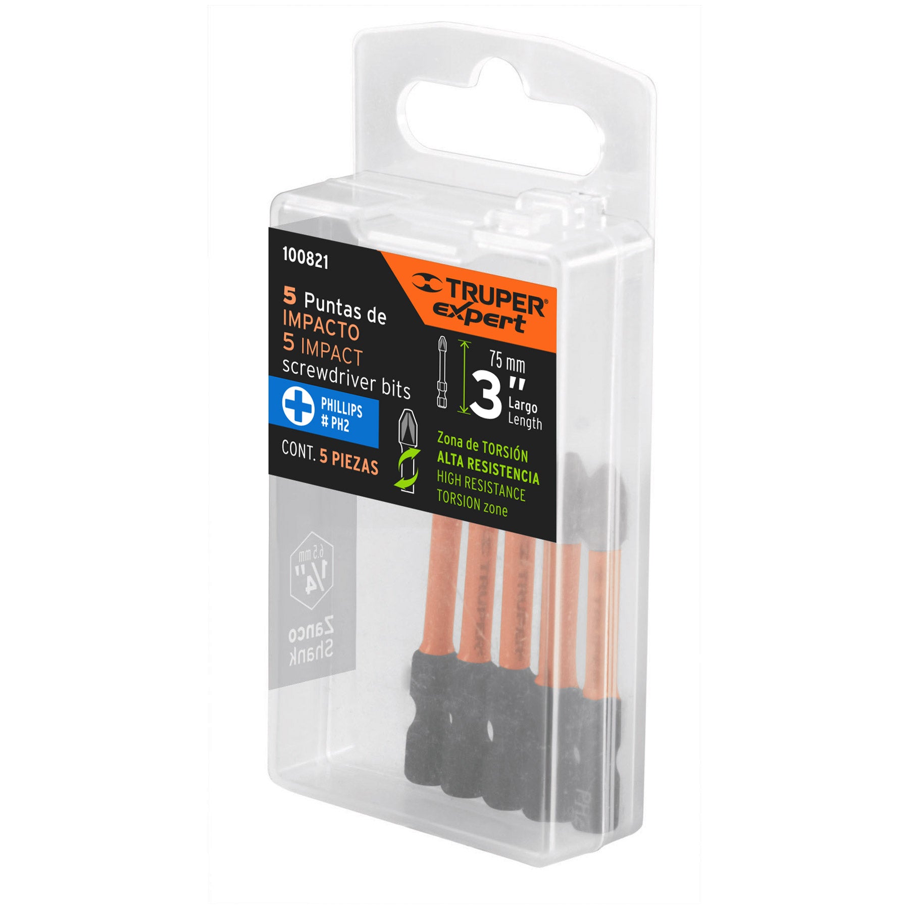Estuche con 5 puntas de cruz PH2 de impacto largo 3", EXPERT