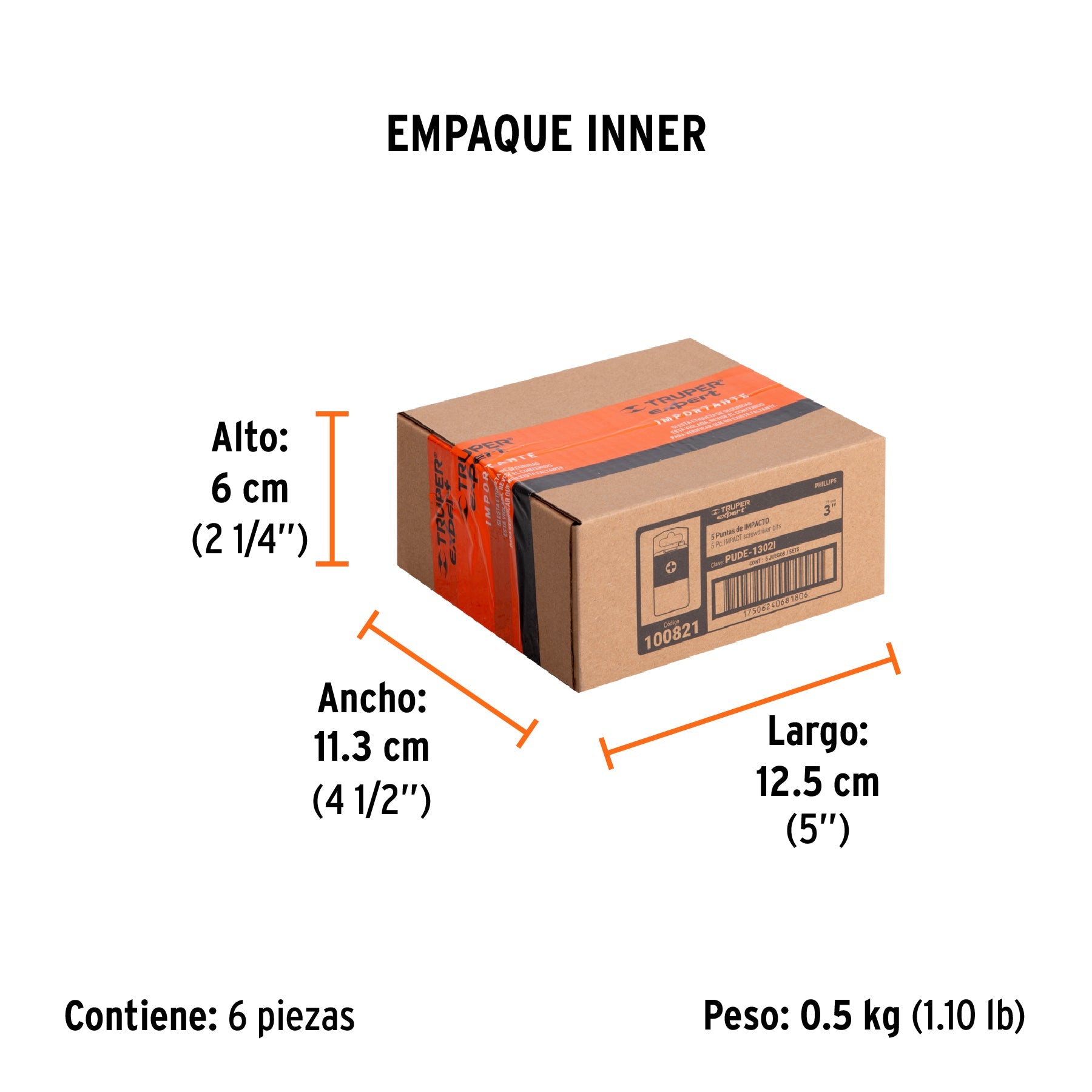 Estuche con 5 puntas de cruz PH2 de impacto largo 3", EXPERT - Empaque