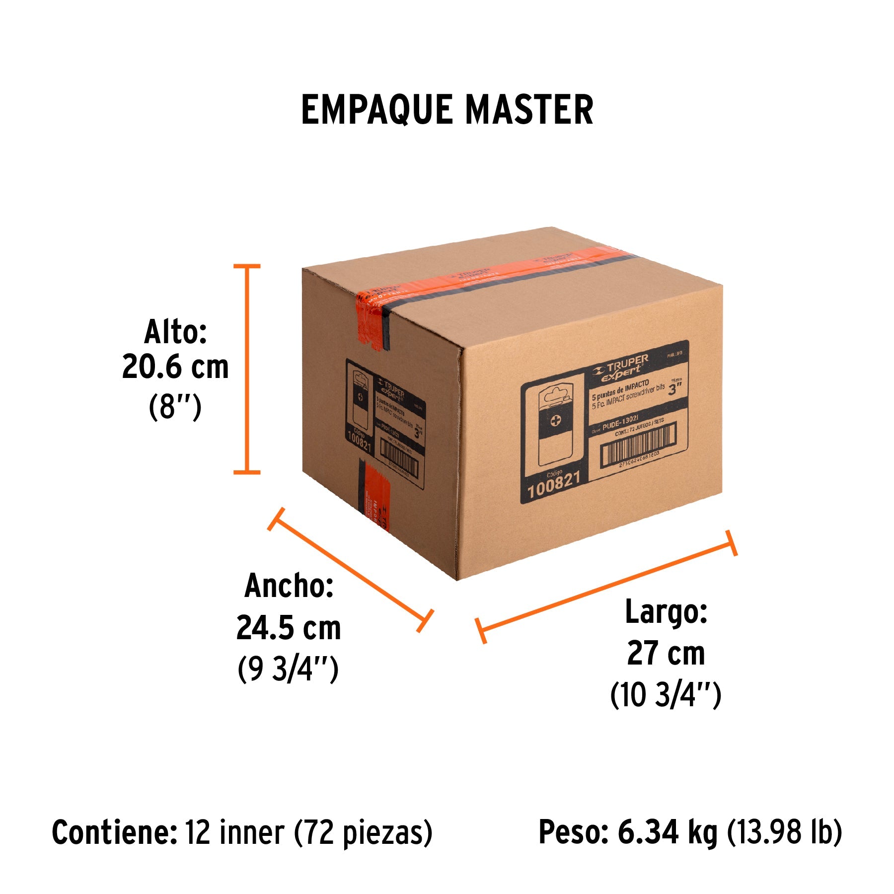 Estuche con 5 puntas de cruz PH2 de impacto largo 3", EXPERT - Empaque