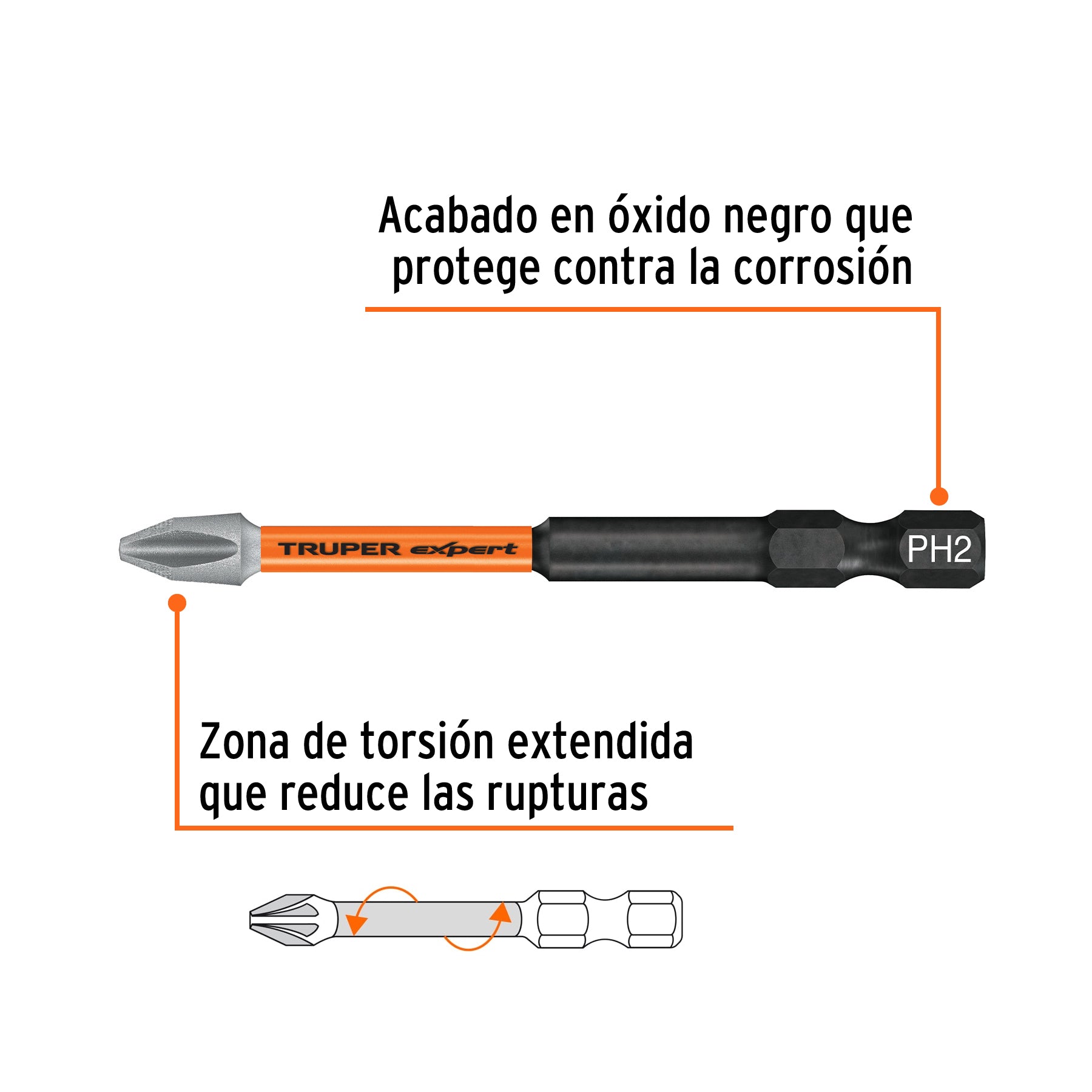 Estuche con 5 puntas de cruz PH2 de impacto largo 3", EXPERT