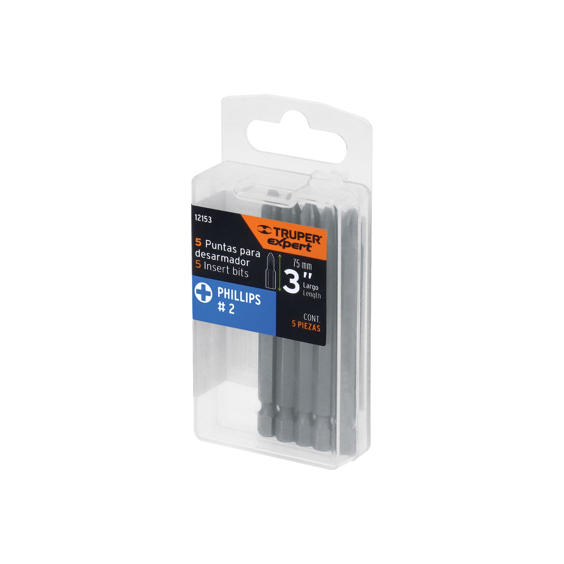Estuche con 5 puntas de cruz PH2 largo 3", TRUPER EXPERT