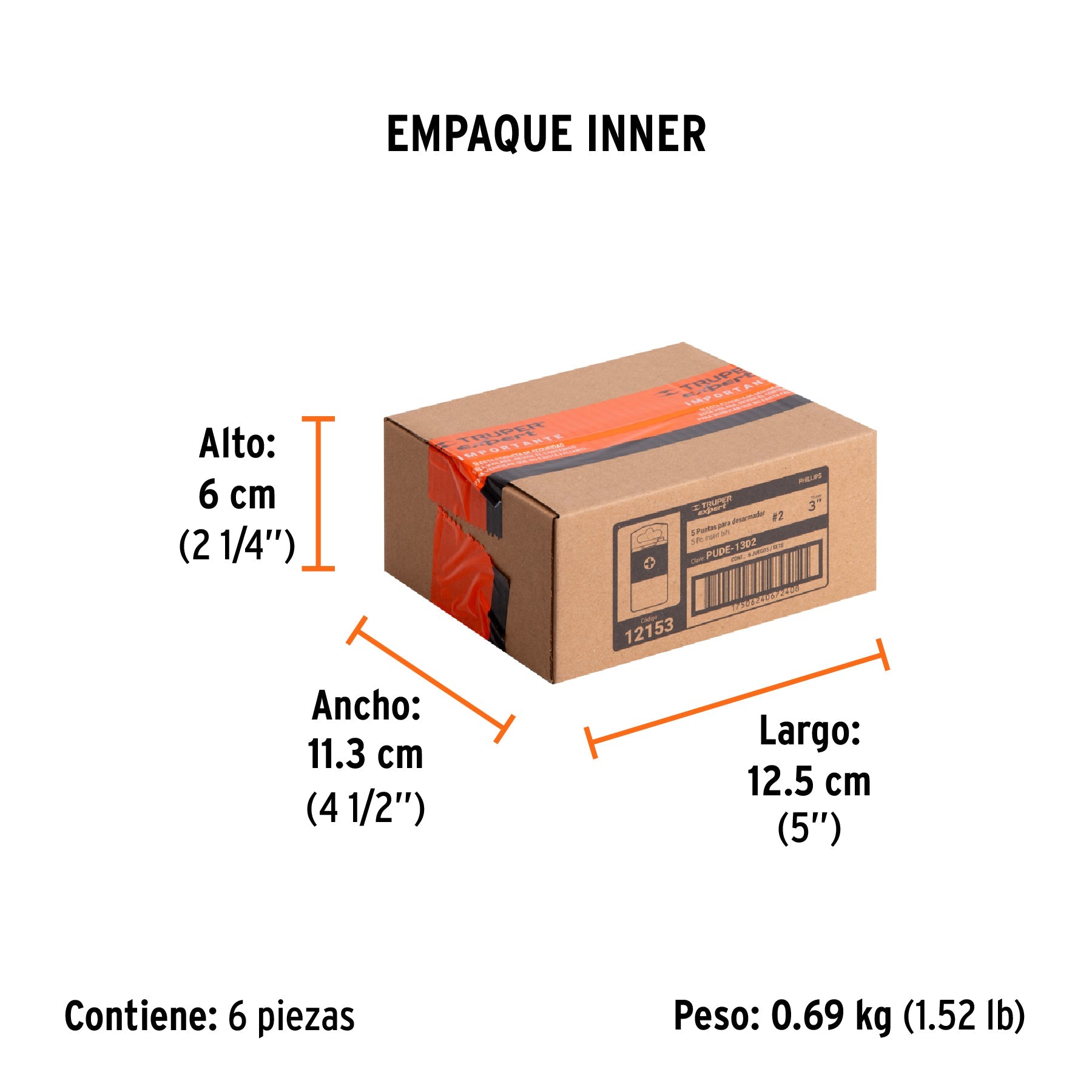 Estuche con 5 puntas de cruz PH2 largo 3", TRUPER EXPERT - Empaque