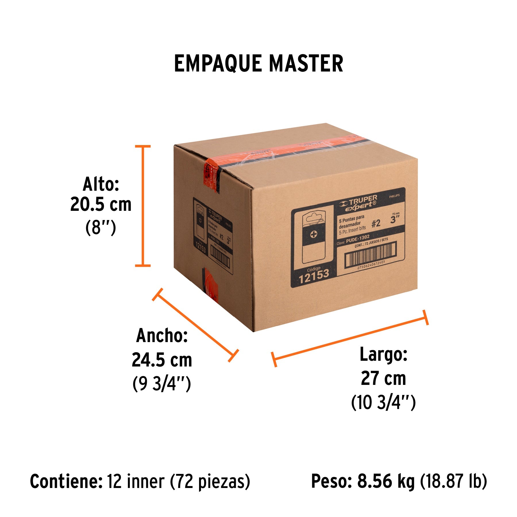 Estuche con 5 puntas de cruz PH2 largo 3", TRUPER EXPERT - Empaque