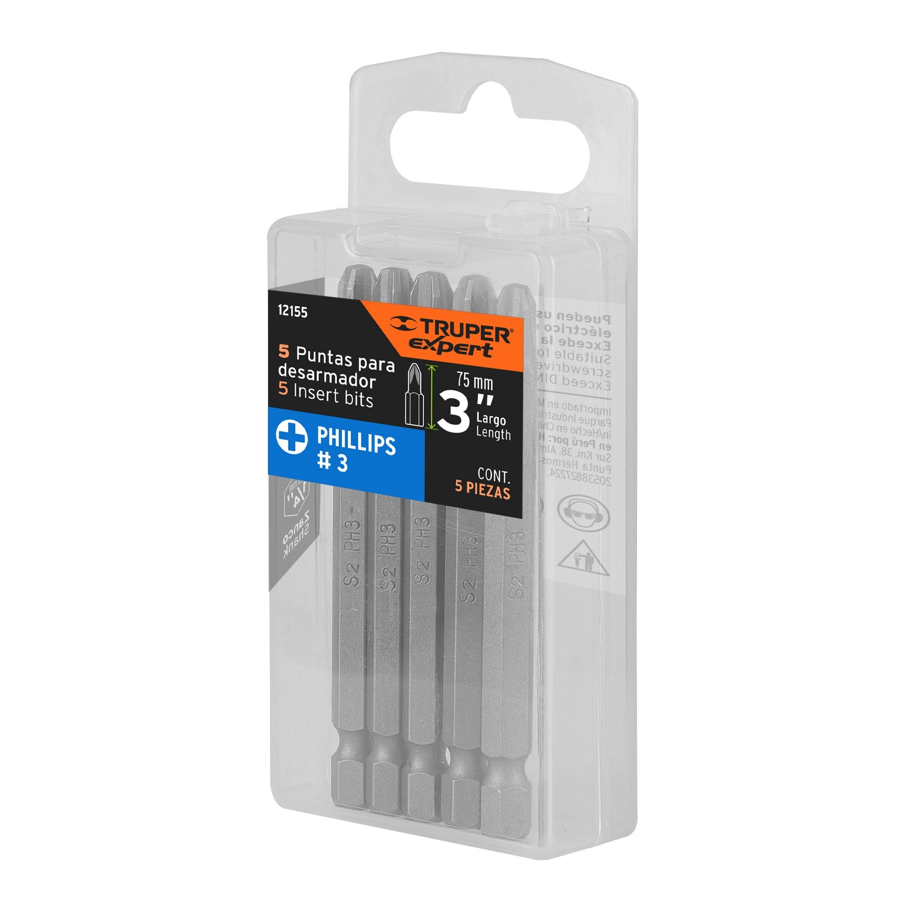 Estuche con 5 puntas de cruz PH3 largo 3", TRUPER EXPERT