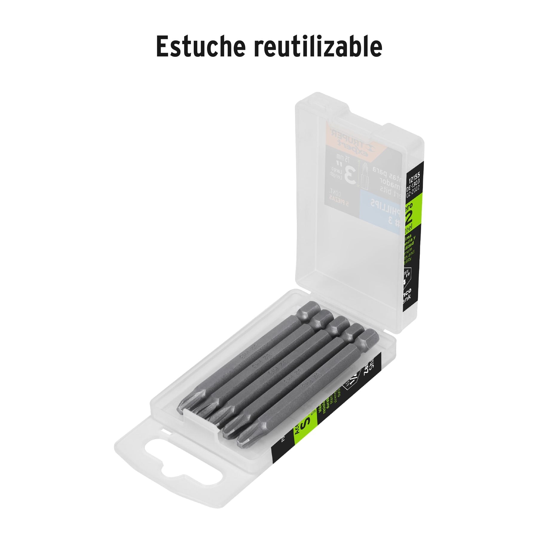 Estuche con 5 puntas de cruz PH3 largo 3", TRUPER EXPERT