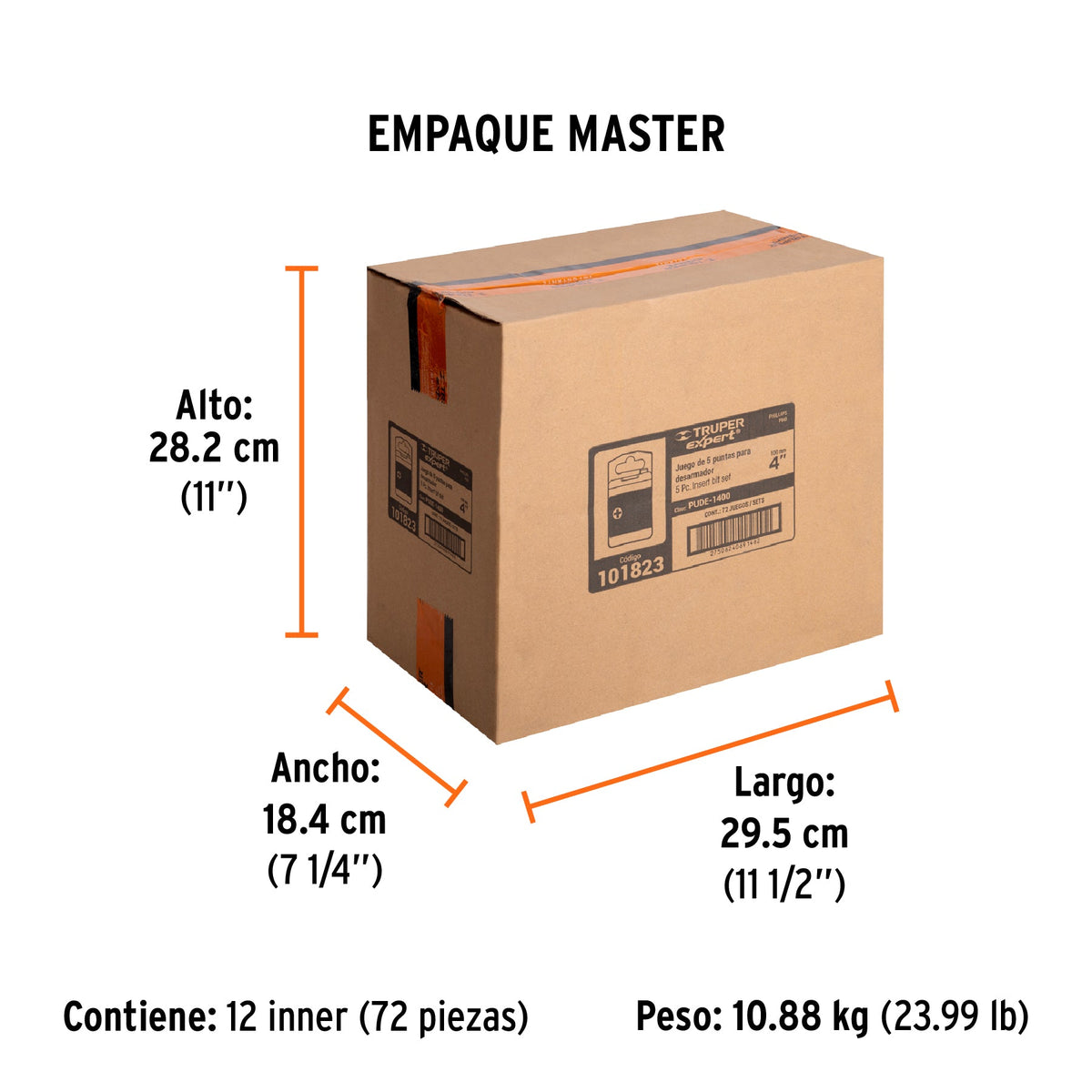 Estuche con 5 puntas de cruz PH0 largo 4", TRUPER EXPERT - Empaque