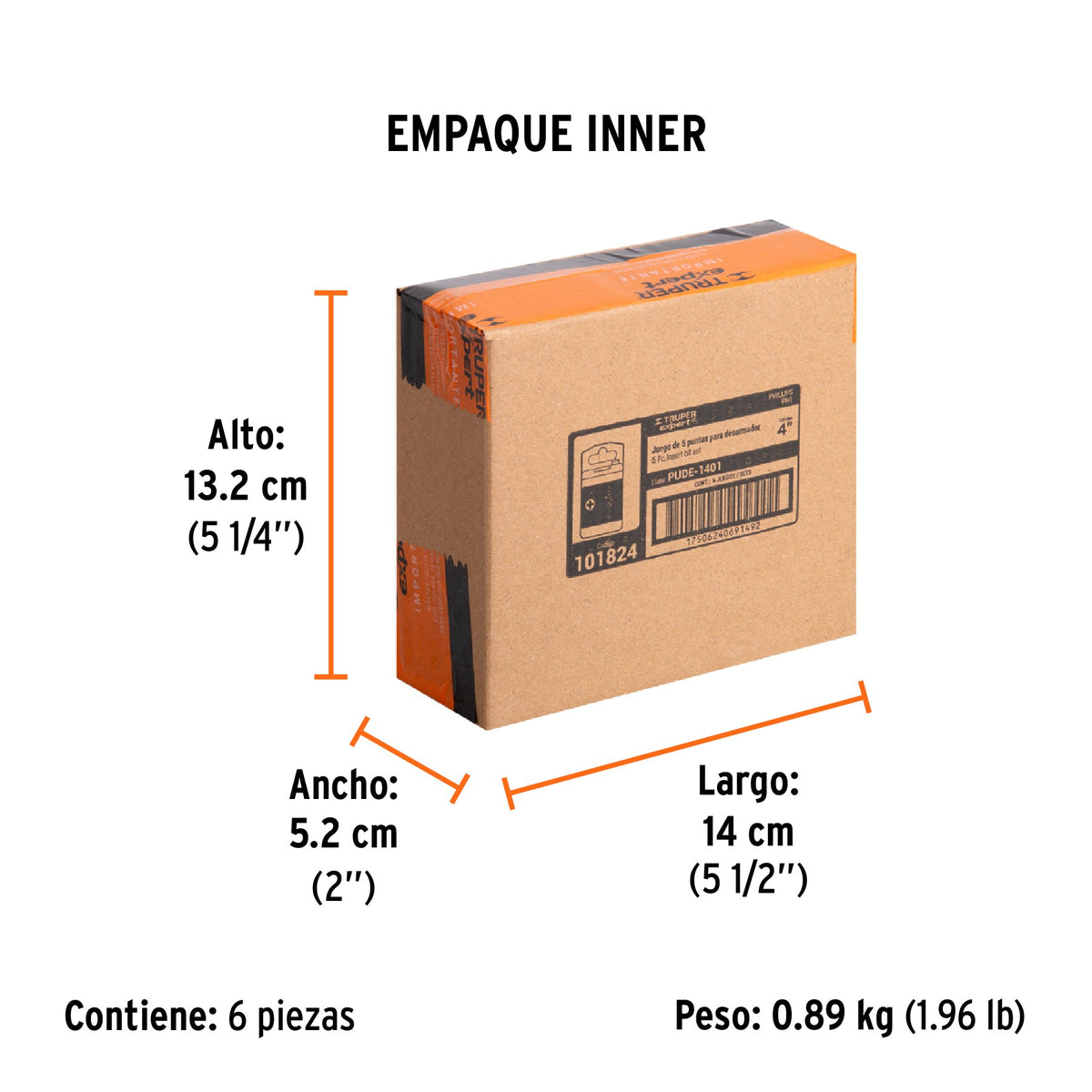 Estuche con 5 puntas de cruz PH1 largo 4", TRUPER EXPERT - Empaque