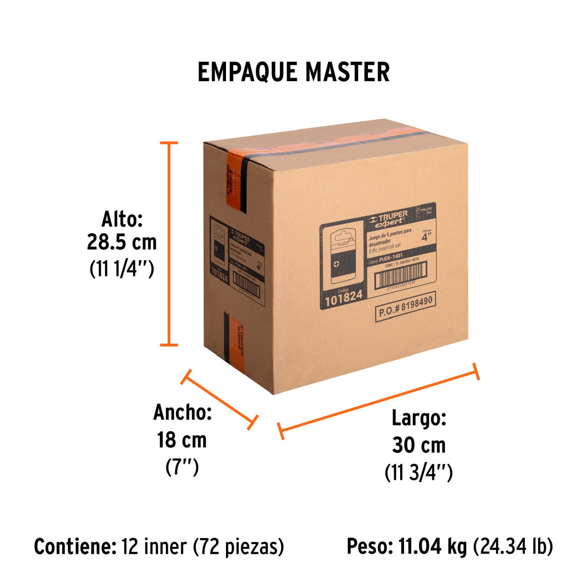 Estuche con 5 puntas de cruz PH1 largo 4", TRUPER EXPERT - Empaque