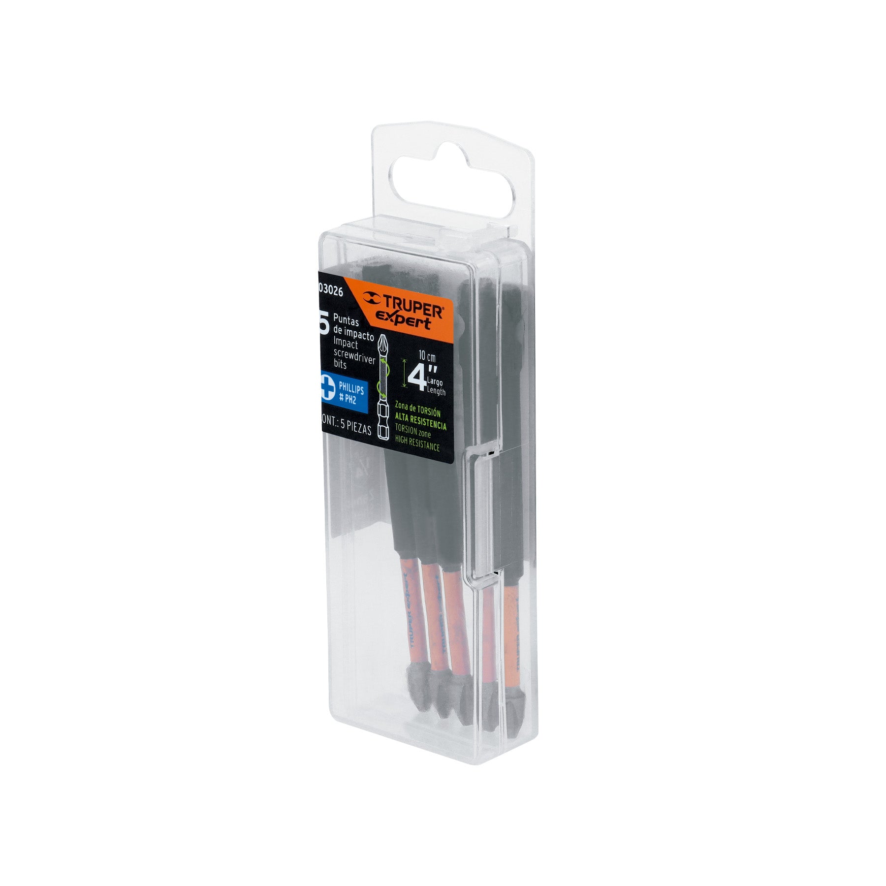 Estuche con 5 puntas de cruz PH2 de impacto largo 4"