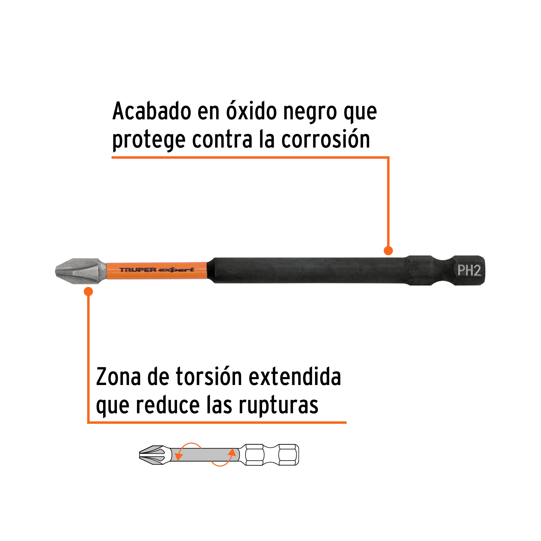 Estuche con 5 puntas de cruz PH2 de impacto largo 4"