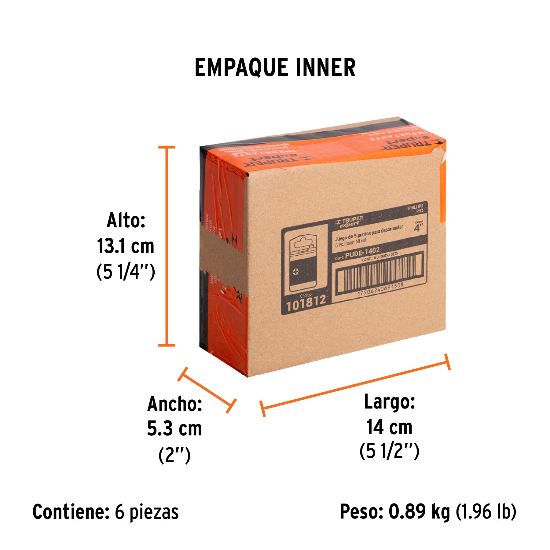 Estuche con 5 puntas de cruz PH2 largo 4", TRUPER EXPERT - Empaque