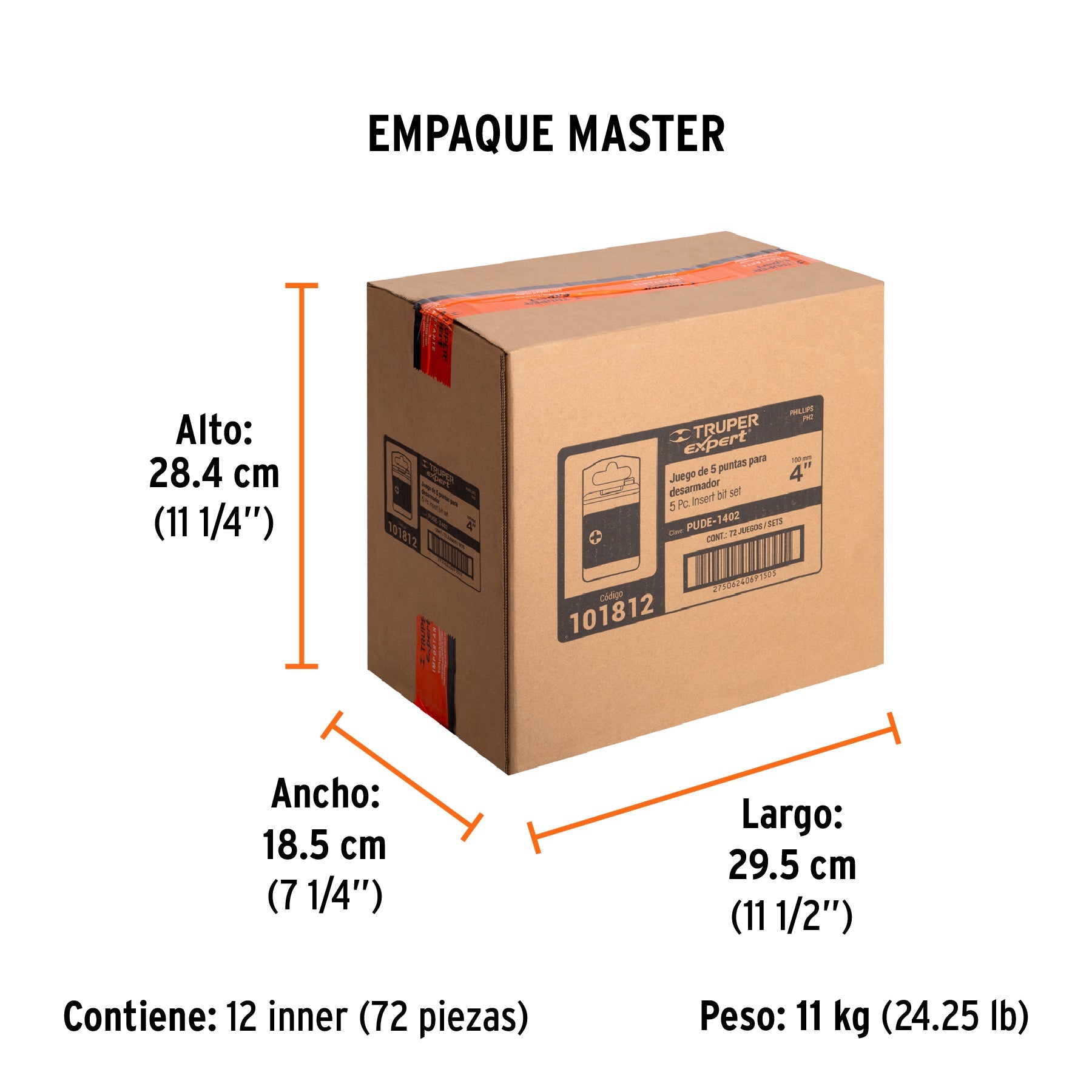 Estuche con 5 puntas de cruz PH2 largo 4", TRUPER EXPERT - Empaque
