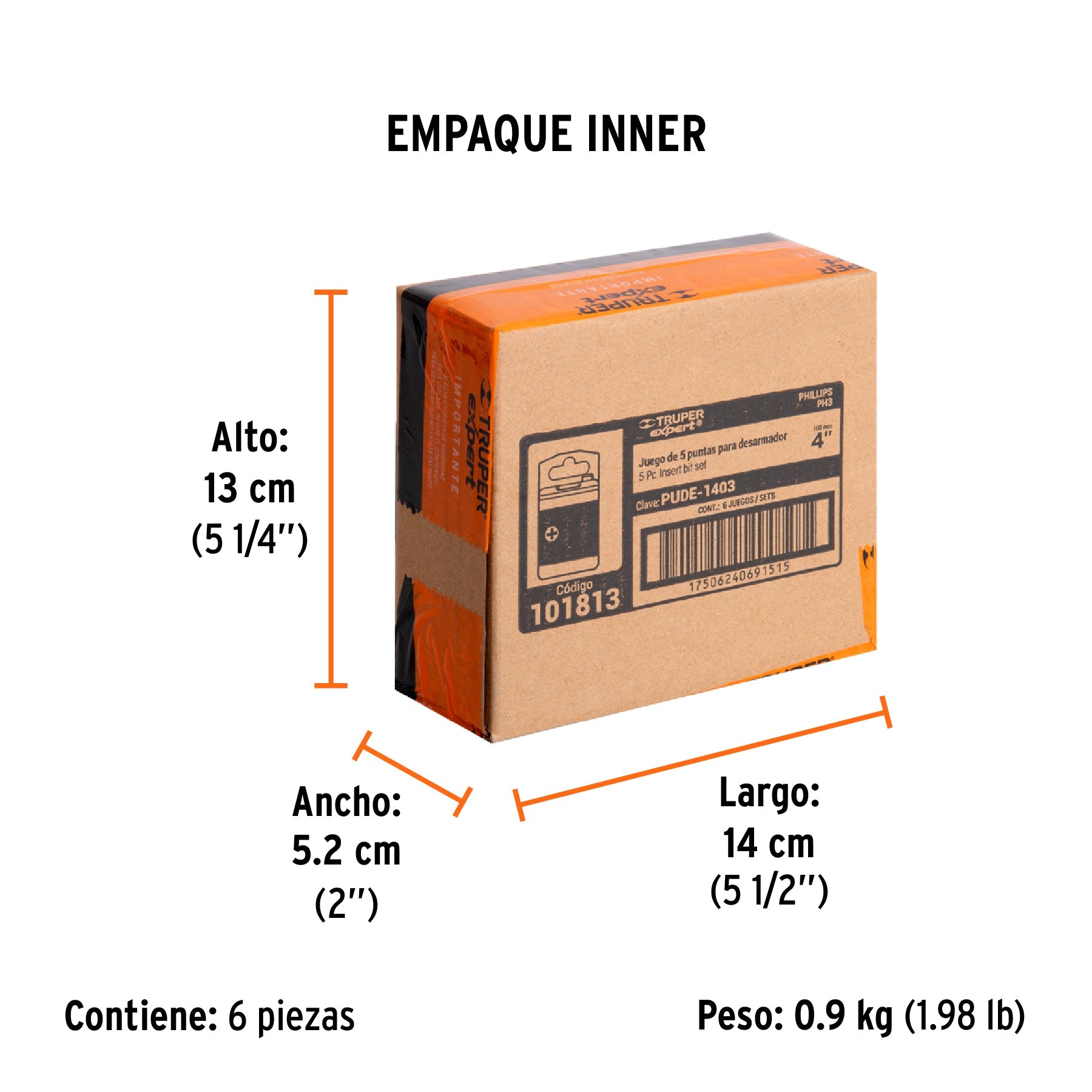 Estuche con 5 puntas de cruz PH3 largo 4", TRUPER EXPERT - Empaque