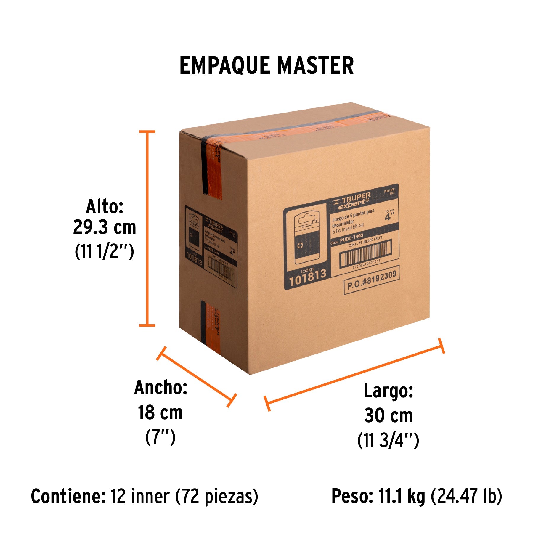 Estuche con 5 puntas de cruz PH3 largo 4", TRUPER EXPERT - Empaque