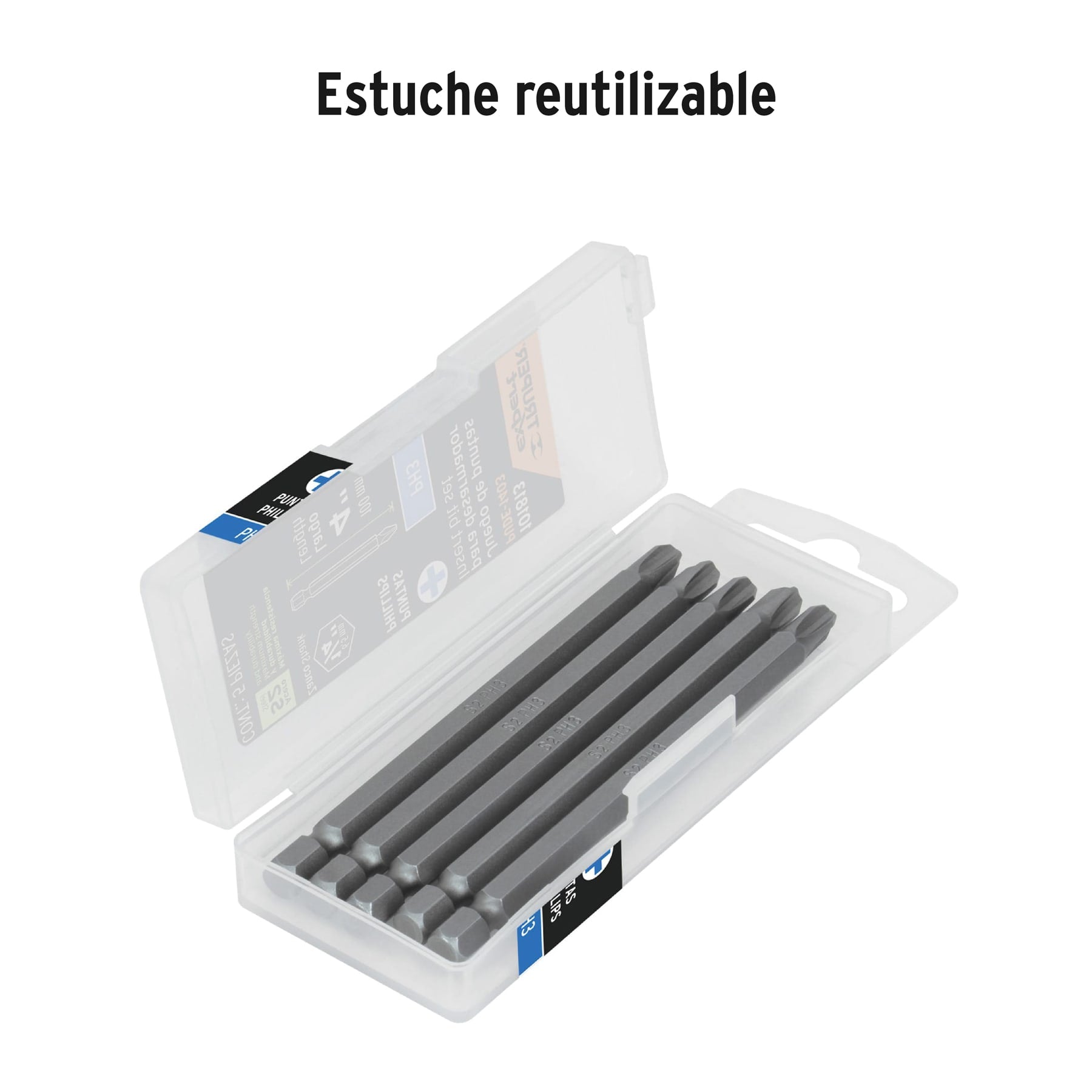 Estuche con 5 puntas de cruz PH3 largo 4", TRUPER EXPERT