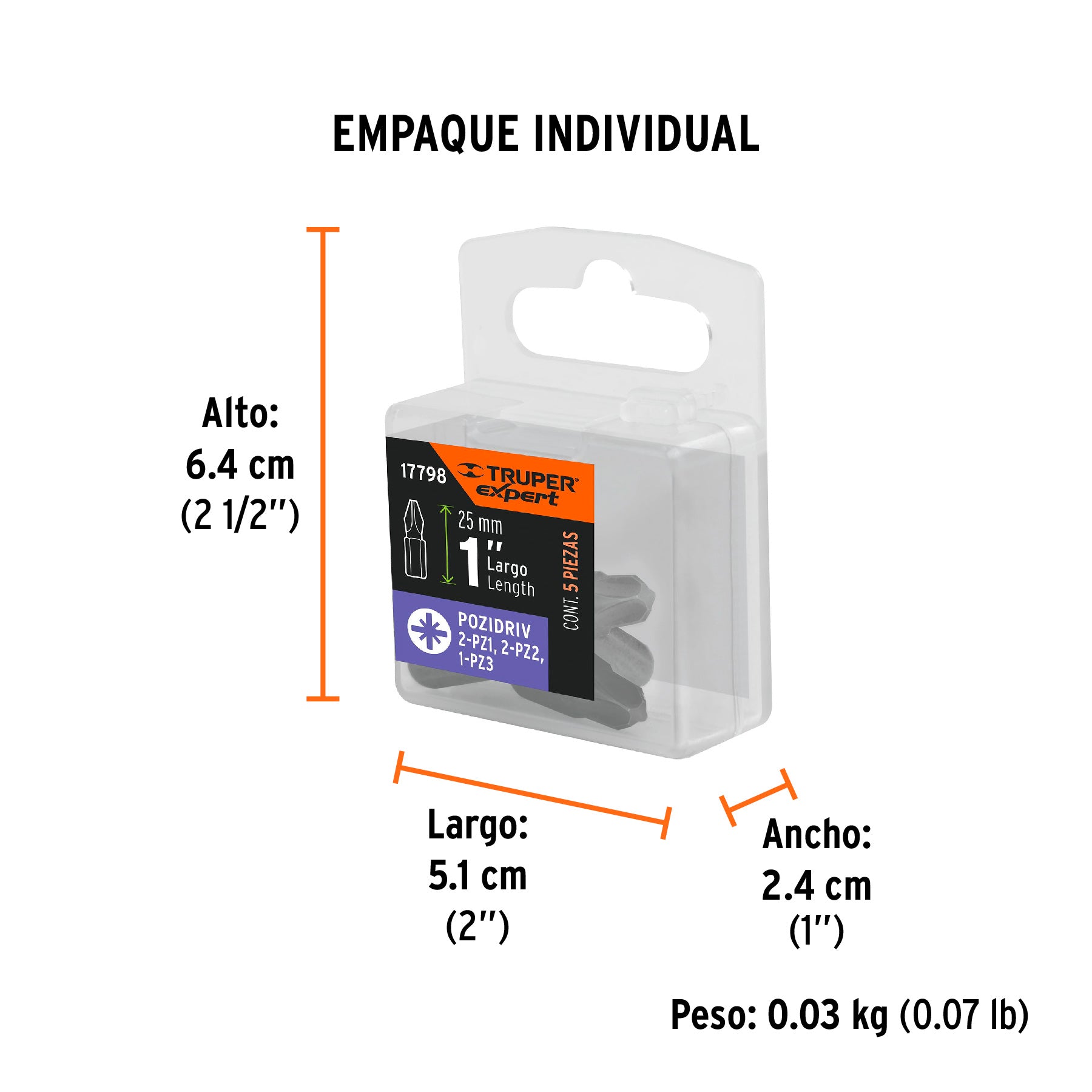 Estuche con 5 puntas pozidriv combinadas largo 1", EXPERT - Empaque