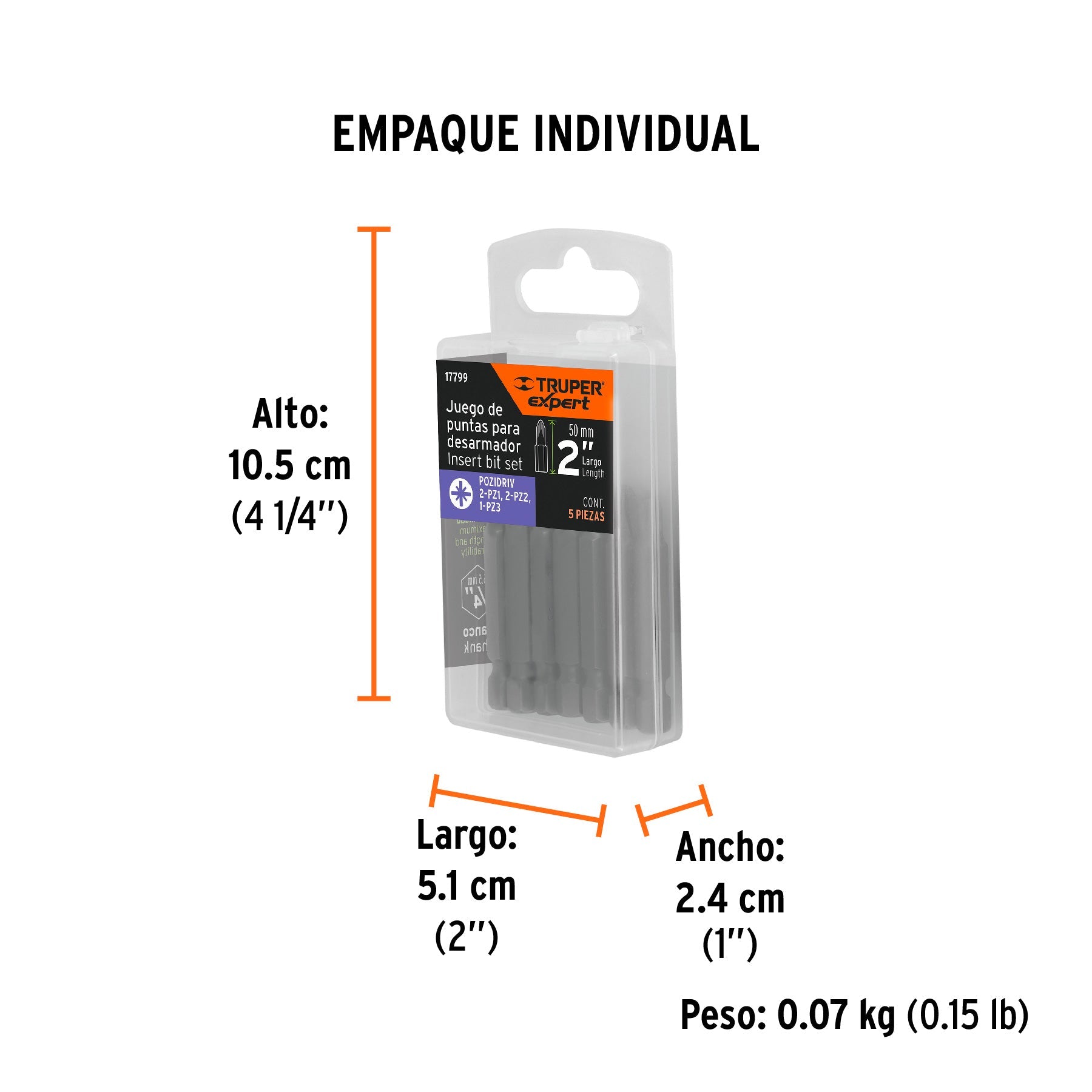 Estuche con 5 puntas pozidriv combinadas largo 2", EXPERT - Empaque