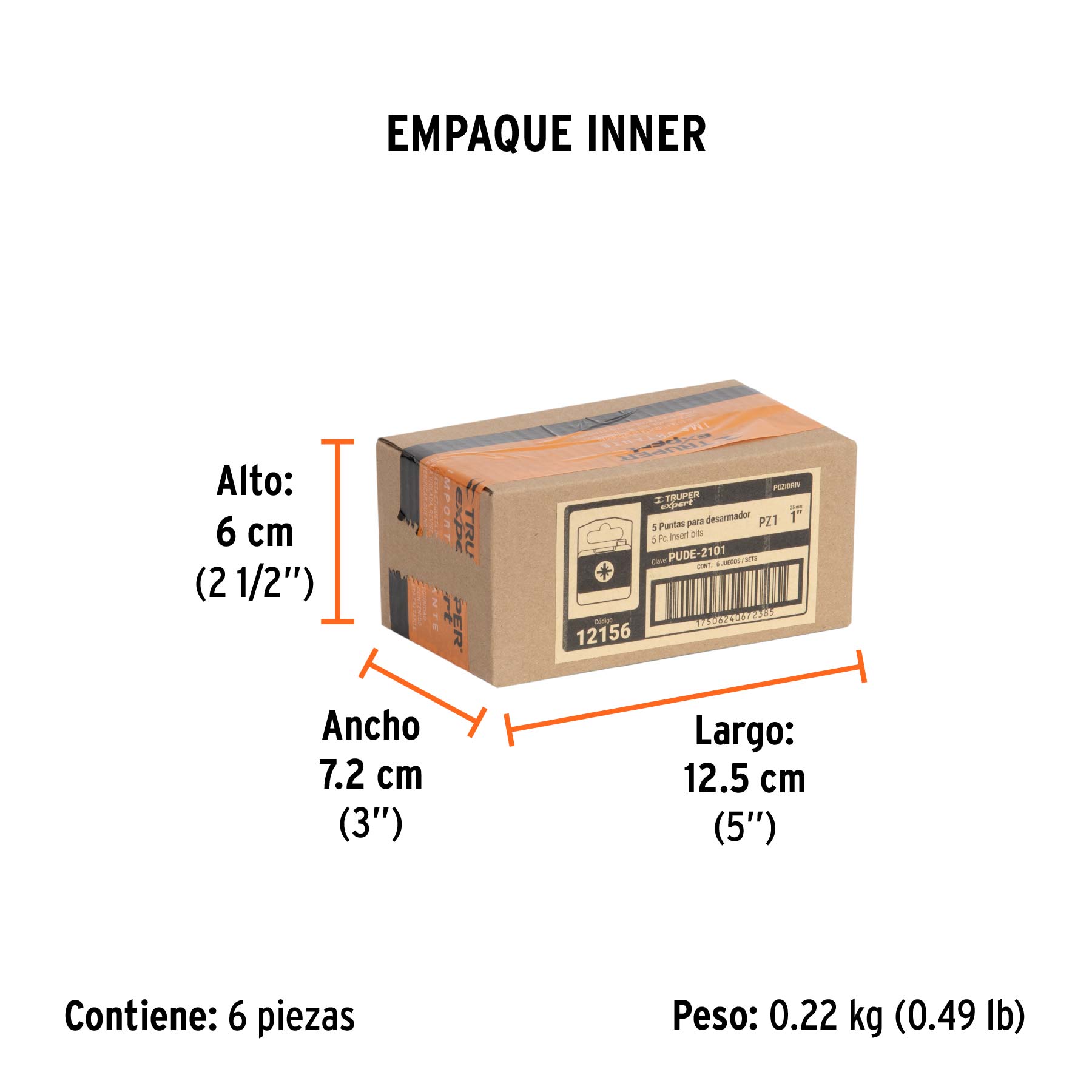 Estuche con 5 puntas pozidriv PZ1 largo 1", TRUPER EXPERT - Empaque