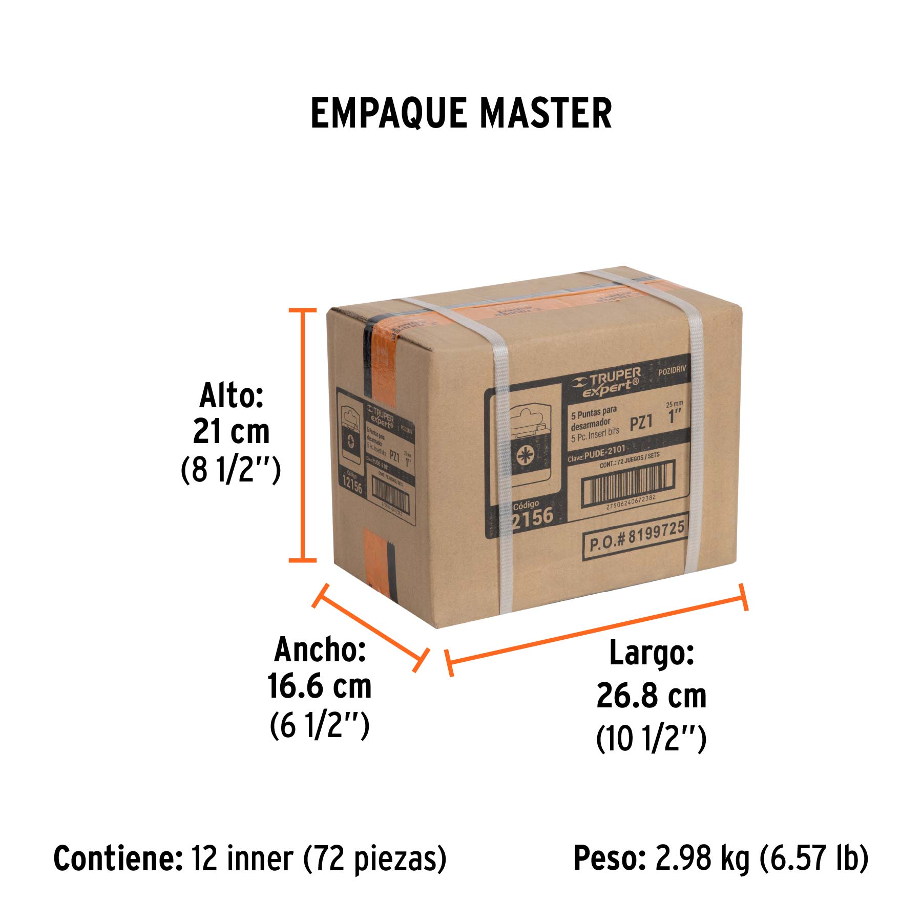 Estuche con 5 puntas pozidriv PZ1 largo 1", TRUPER EXPERT - Empaque