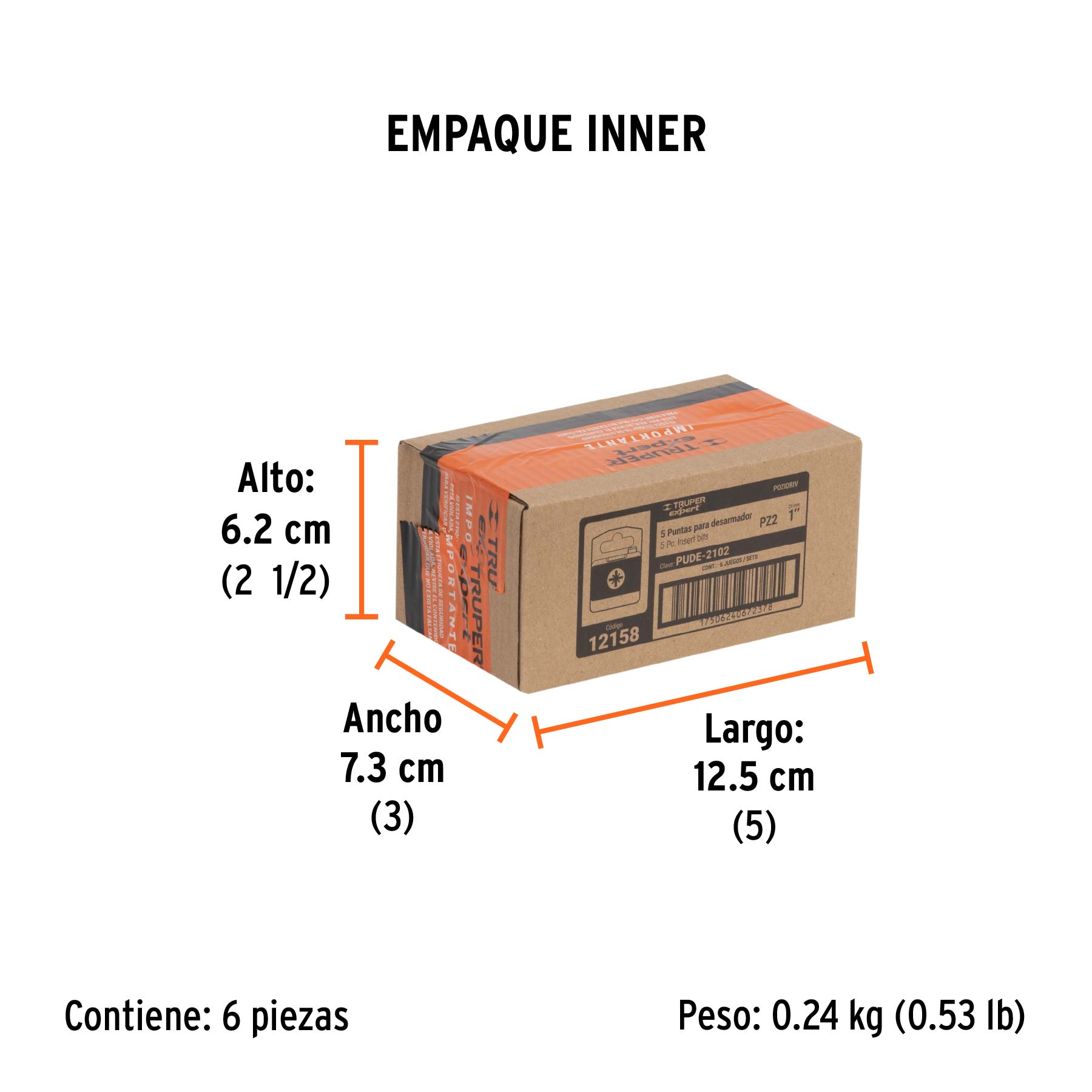Estuche con 5 puntas pozidriv PZ2 largo 1", TRUPER EXPERT - Empaque