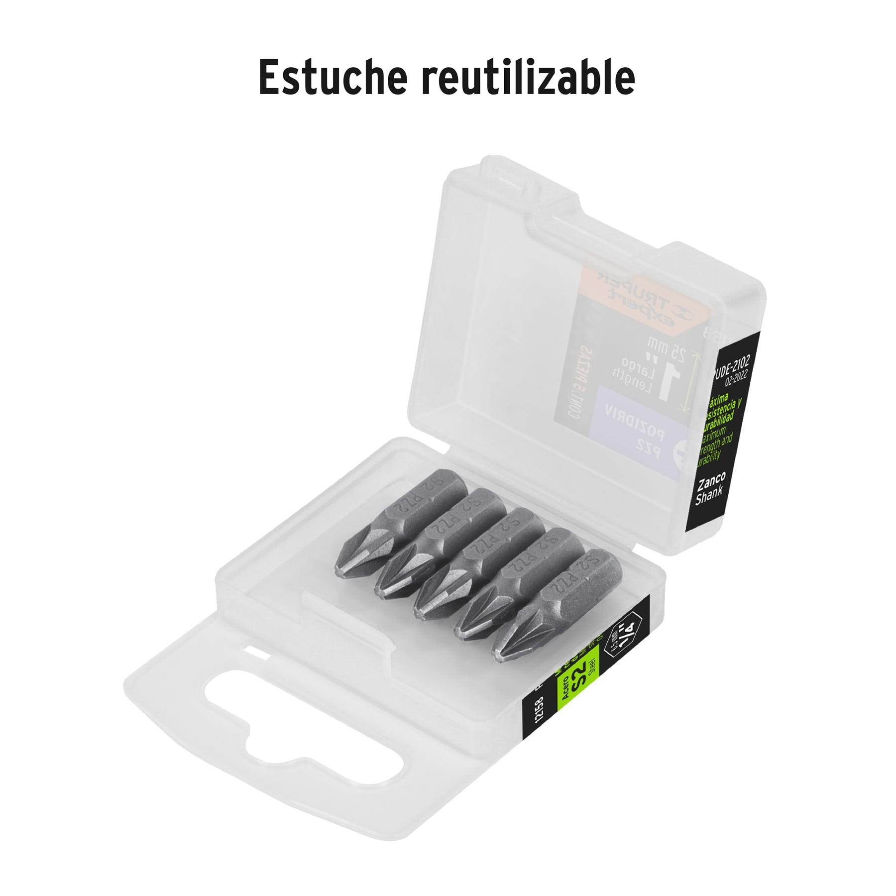Estuche con 5 puntas pozidriv PZ2 largo 1", TRUPER EXPERT