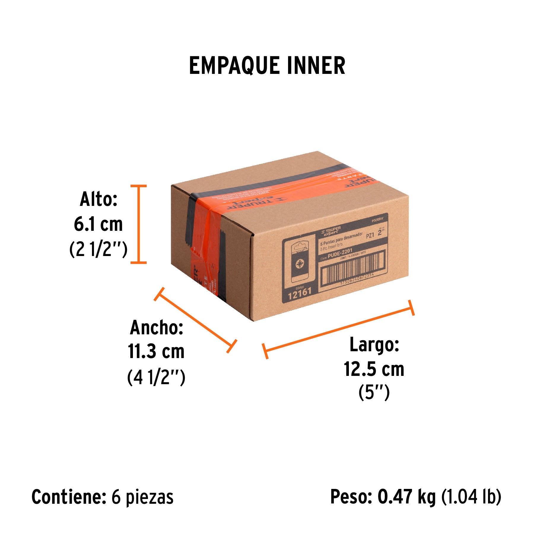 Estuche con 5 puntas pozidriv PZ1 largo 2", TRUPER EXPERT - Empaque
