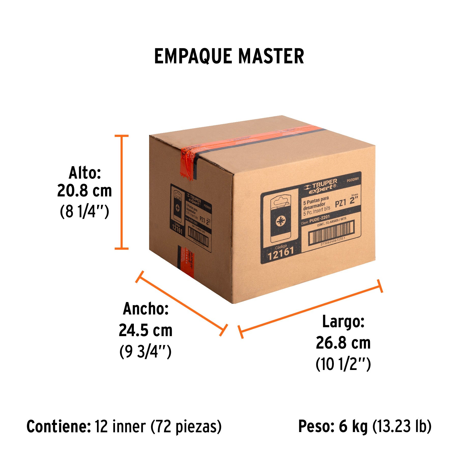 Estuche con 5 puntas pozidriv PZ1 largo 2", TRUPER EXPERT - Empaque