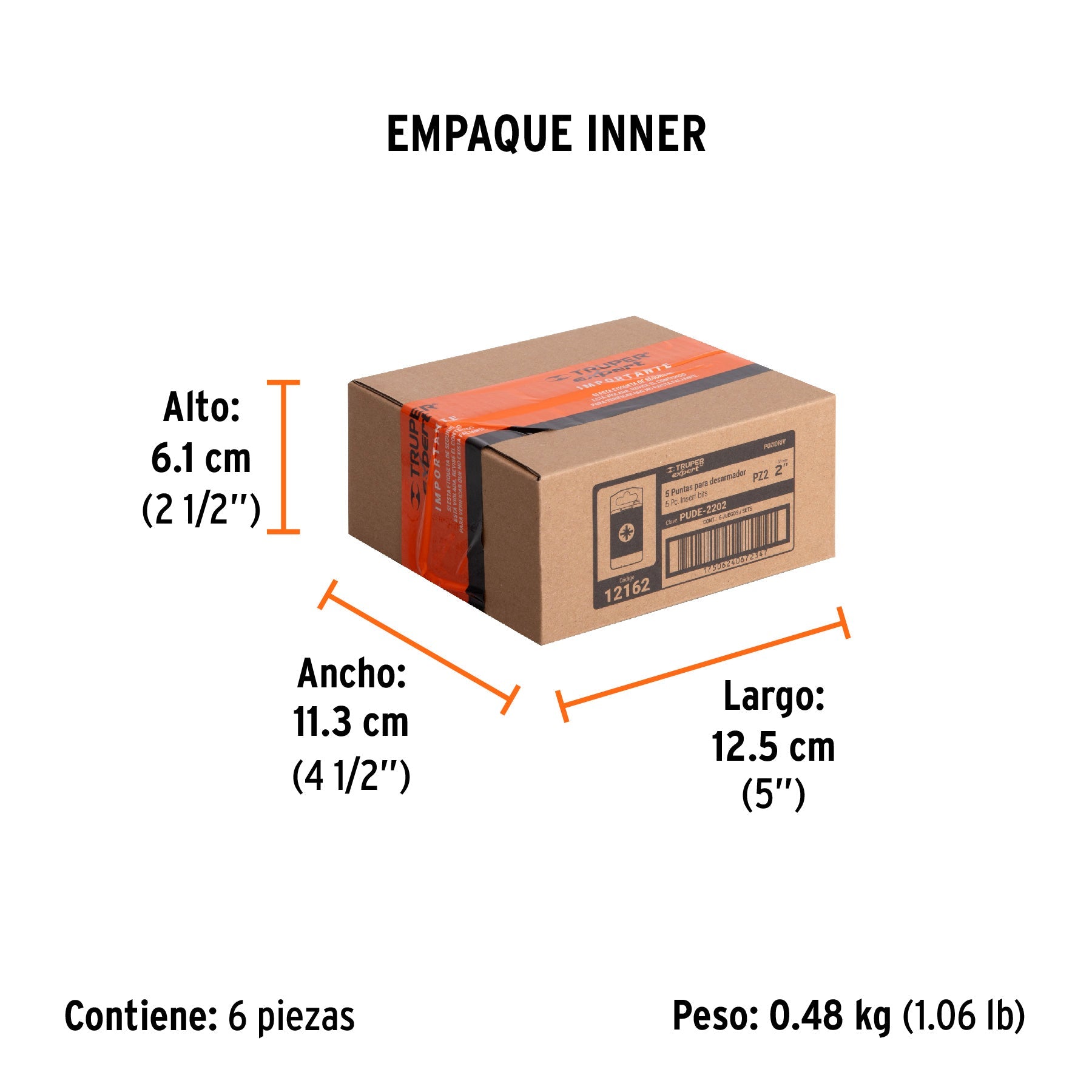 Estuche con 5 puntas pozidriv PZ2 largo 2", TRUPER EXPERT - Empaque